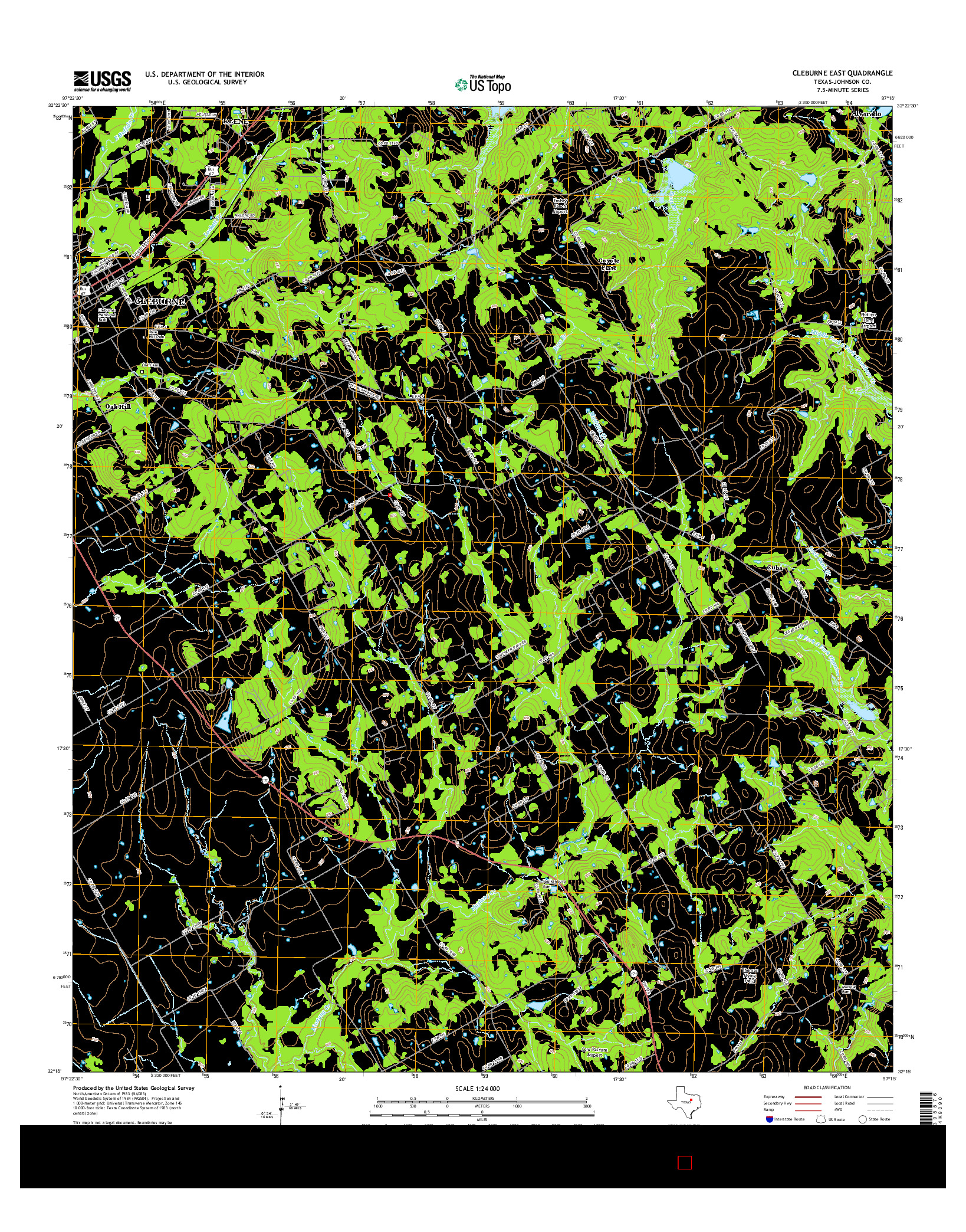 USGS US TOPO 7.5-MINUTE MAP FOR CLEBURNE EAST, TX 2016