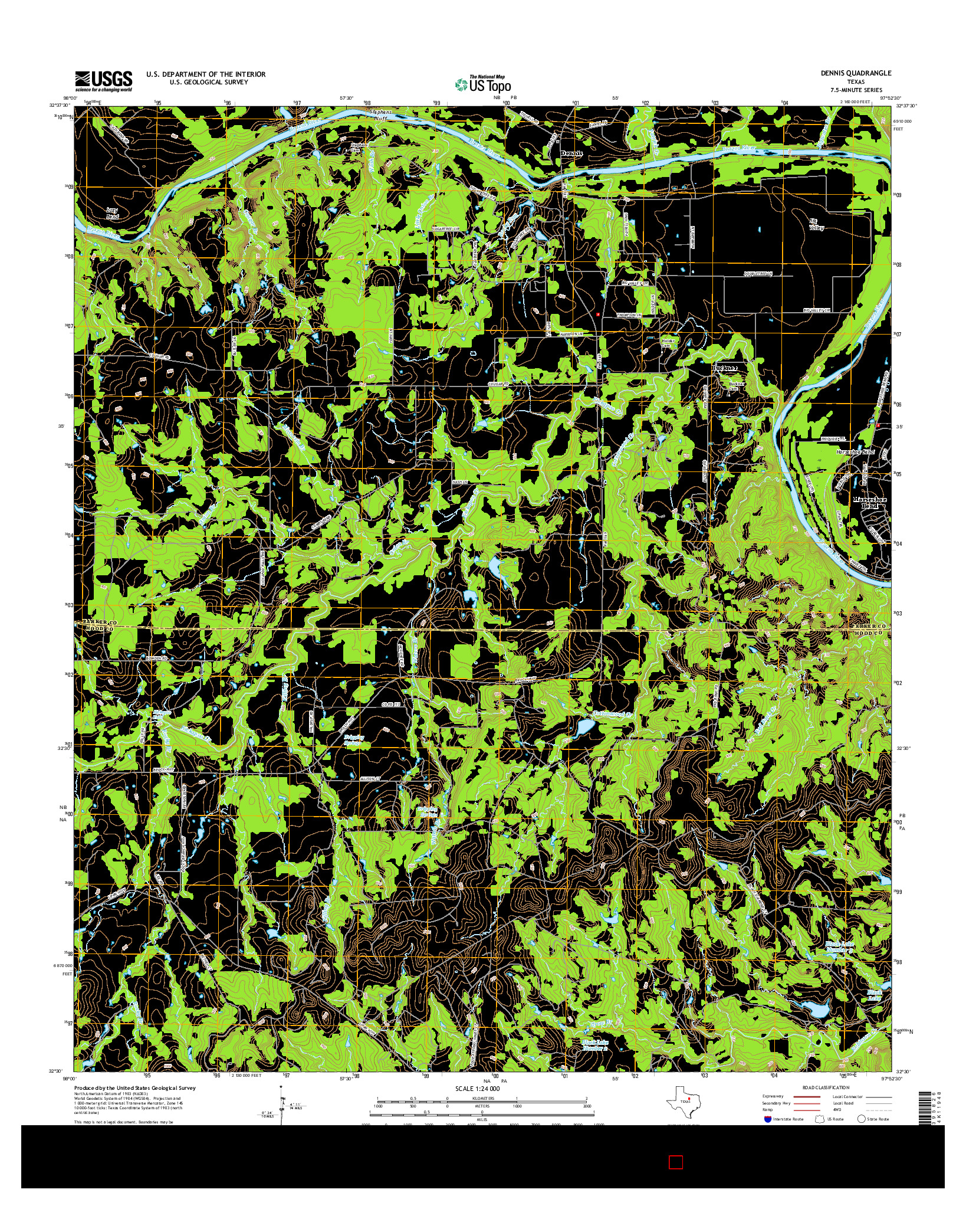 USGS US TOPO 7.5-MINUTE MAP FOR DENNIS, TX 2016