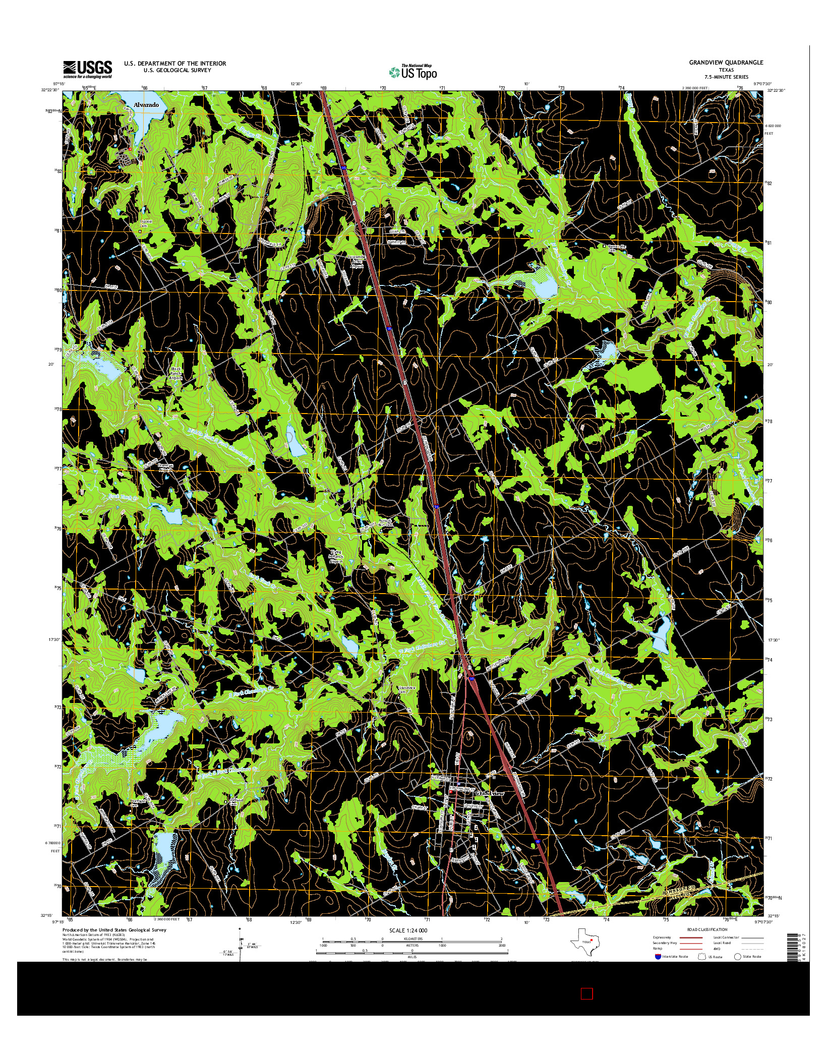 USGS US TOPO 7.5-MINUTE MAP FOR GRANDVIEW, TX 2016