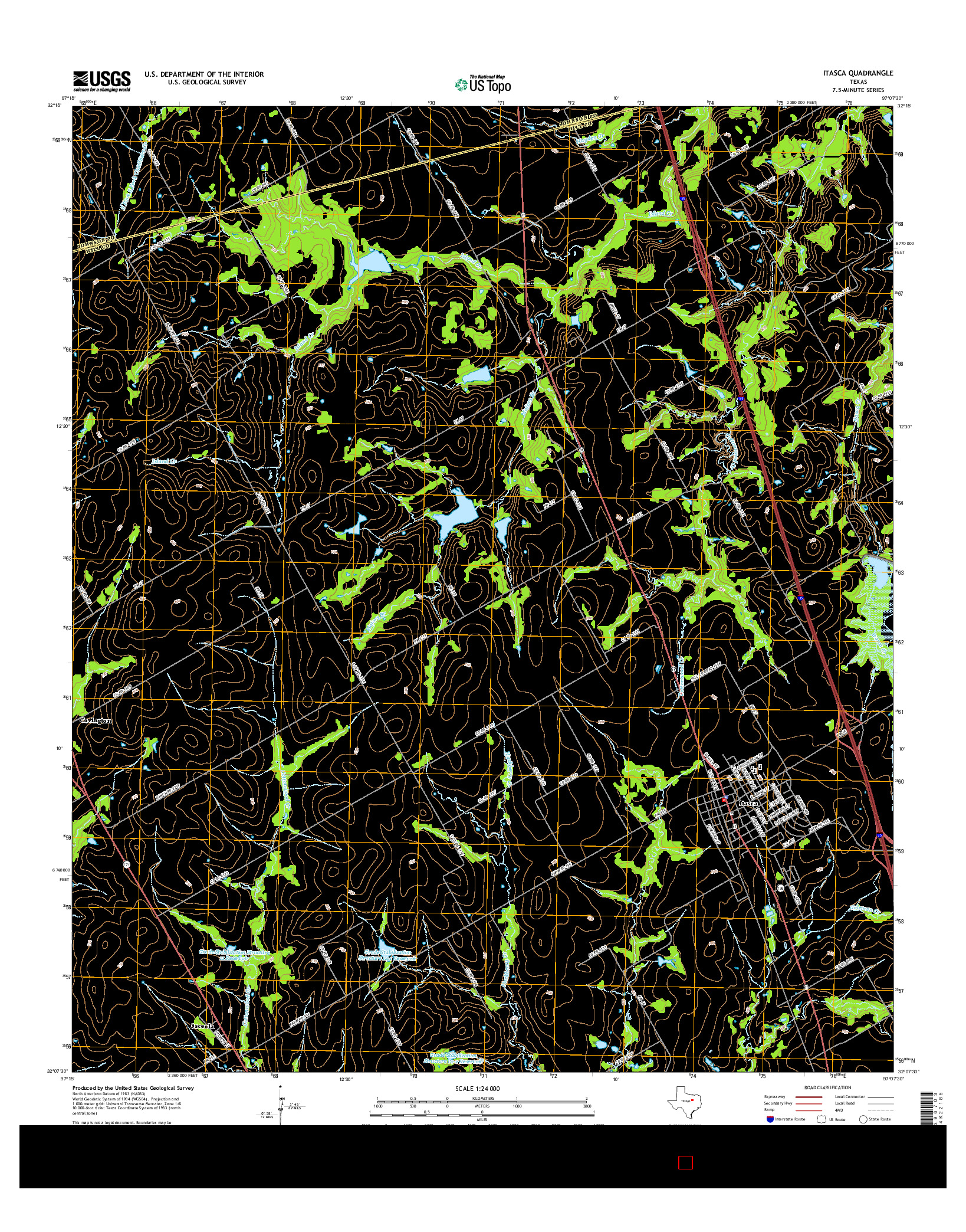 USGS US TOPO 7.5-MINUTE MAP FOR ITASCA, TX 2016