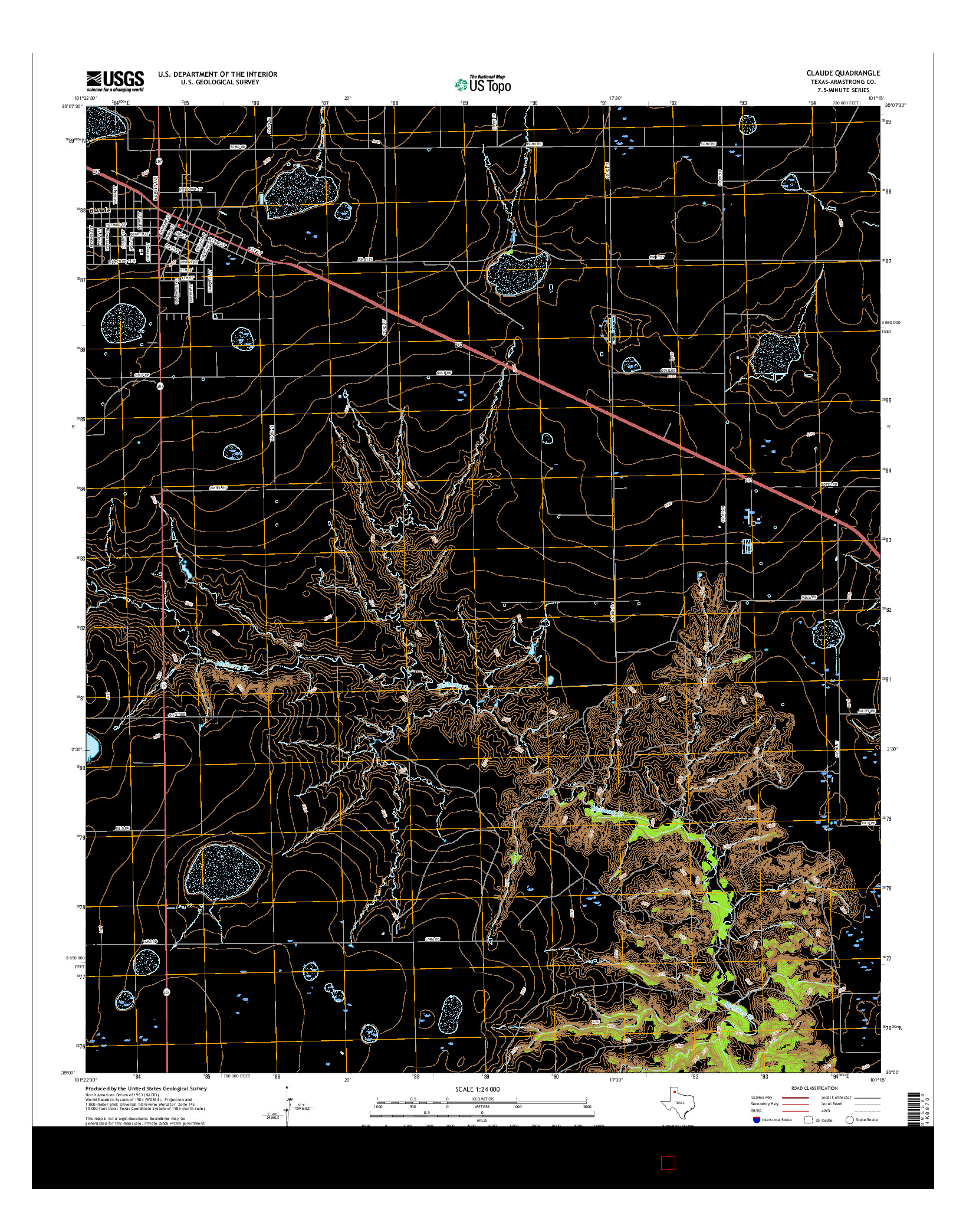 USGS US TOPO 7.5-MINUTE MAP FOR CLAUDE, TX 2016