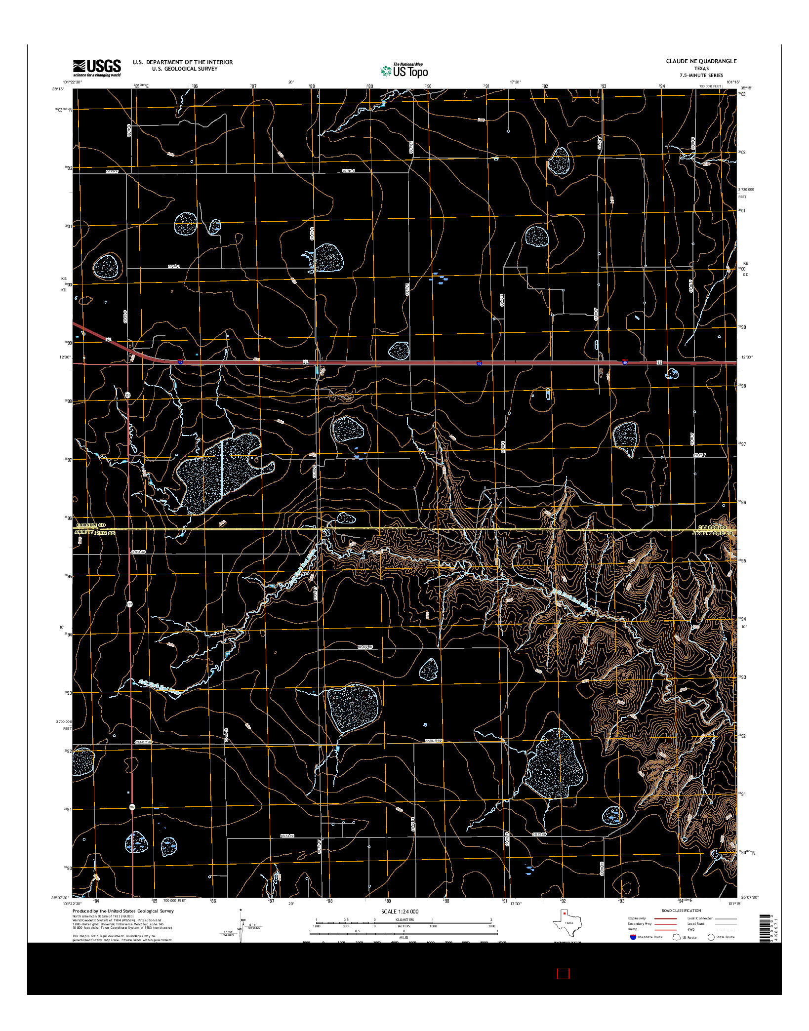 USGS US TOPO 7.5-MINUTE MAP FOR CLAUDE NE, TX 2016