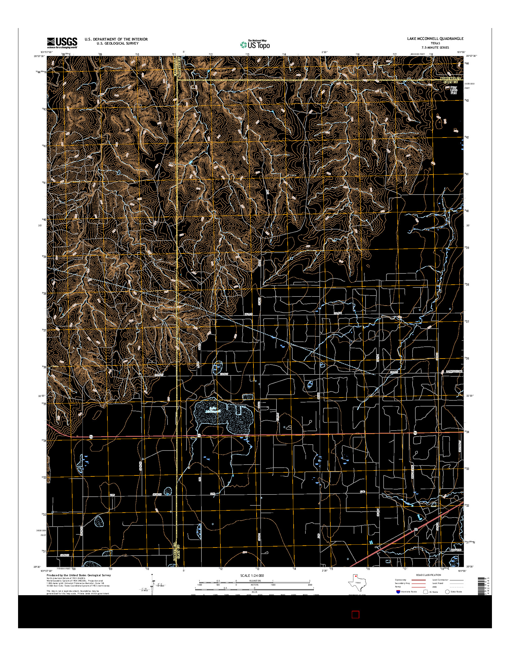USGS US TOPO 7.5-MINUTE MAP FOR LAKE MCCONNELL, TX 2016