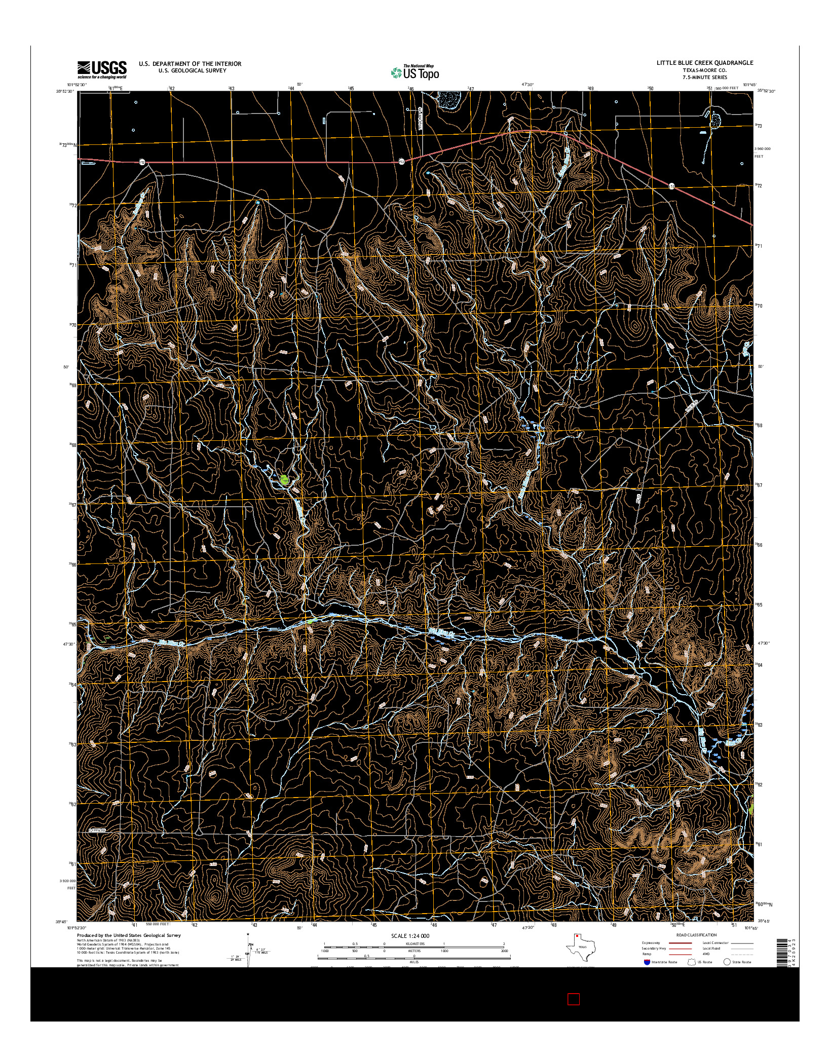 USGS US TOPO 7.5-MINUTE MAP FOR LITTLE BLUE CREEK, TX 2016