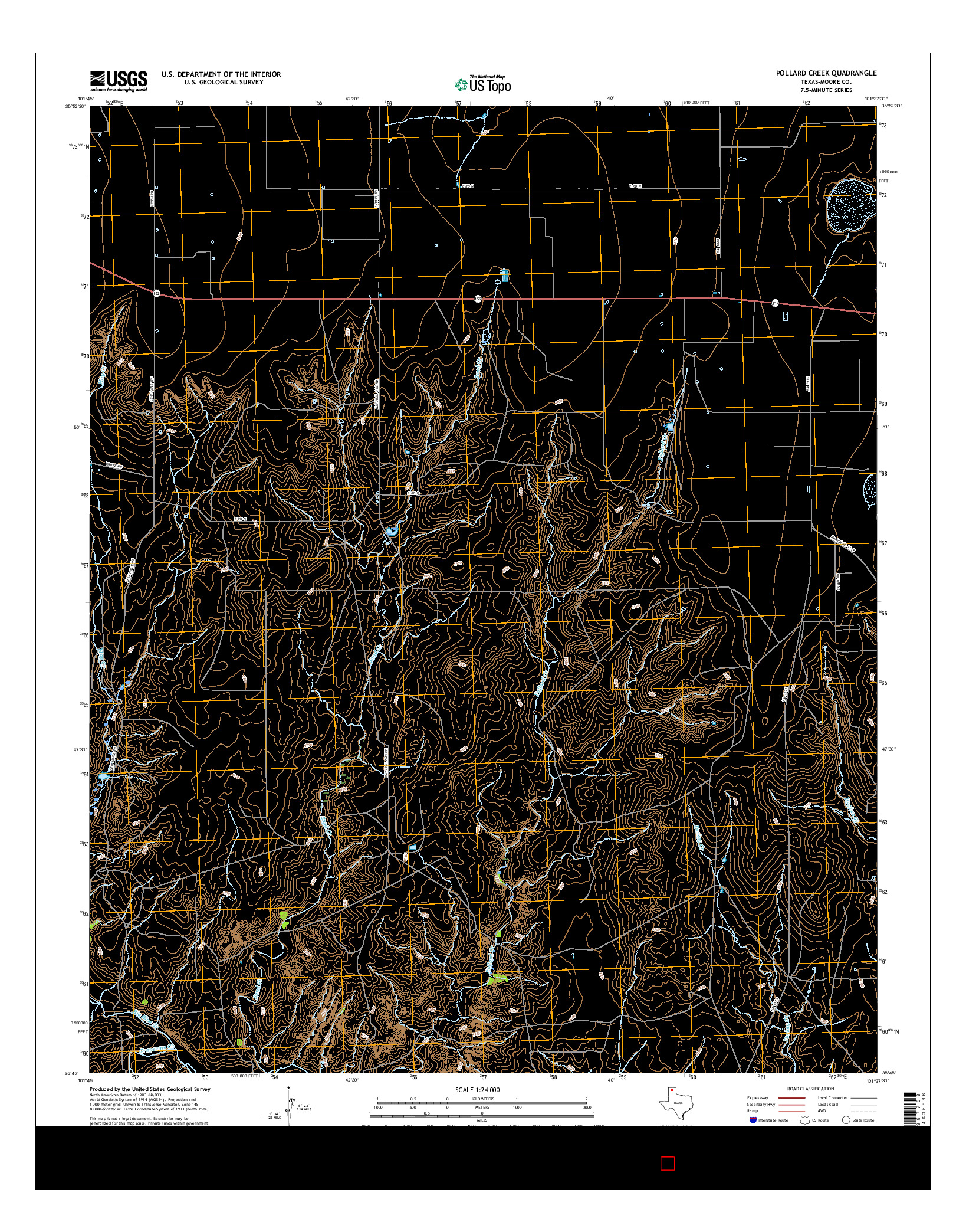 USGS US TOPO 7.5-MINUTE MAP FOR POLLARD CREEK, TX 2016