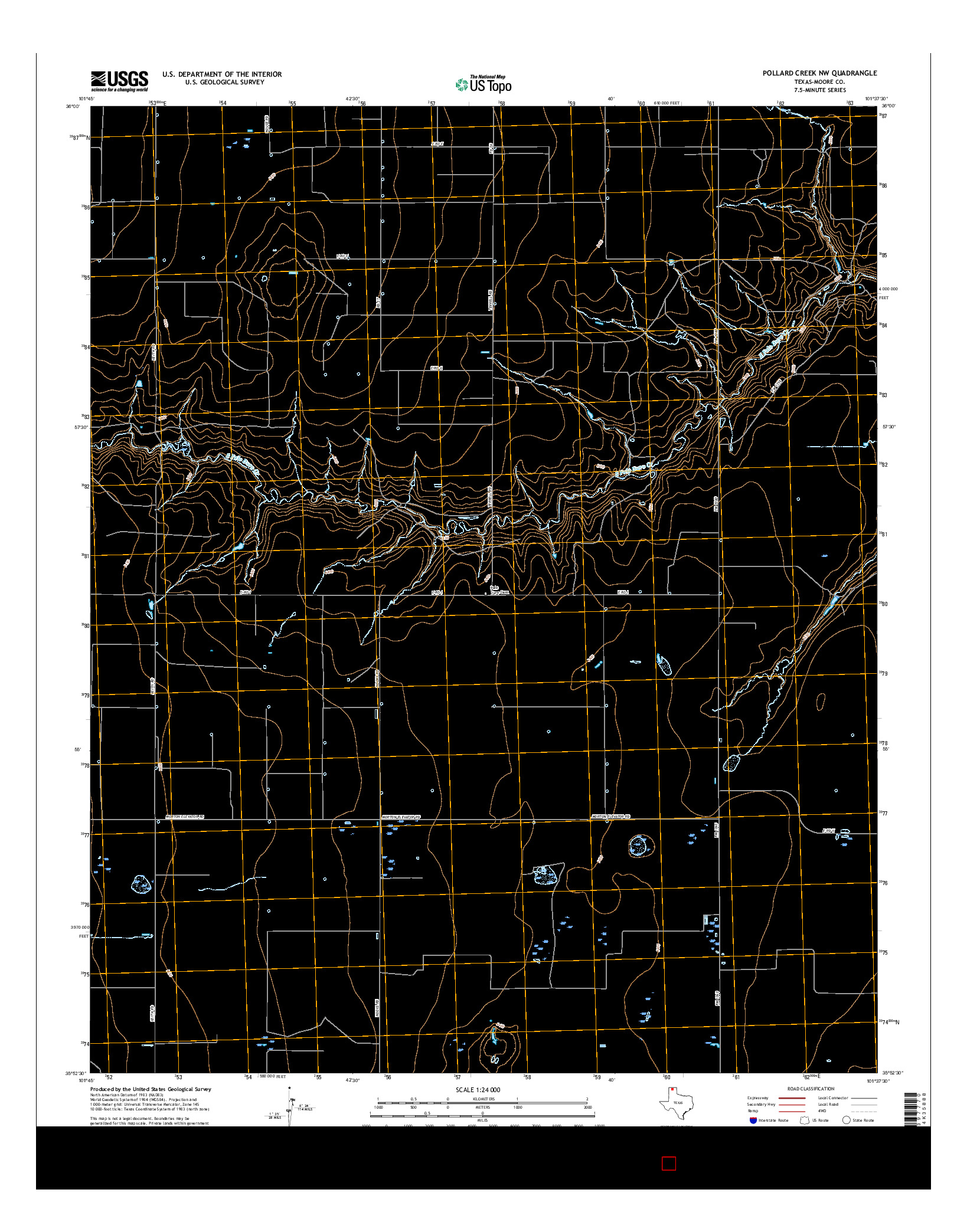 USGS US TOPO 7.5-MINUTE MAP FOR POLLARD CREEK NW, TX 2016