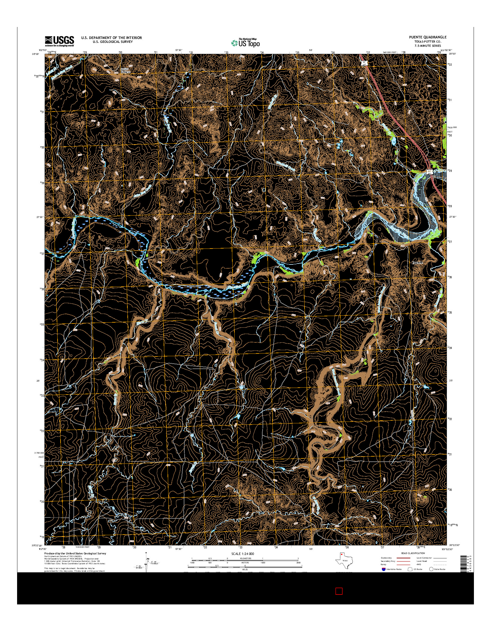 USGS US TOPO 7.5-MINUTE MAP FOR PUENTE, TX 2016