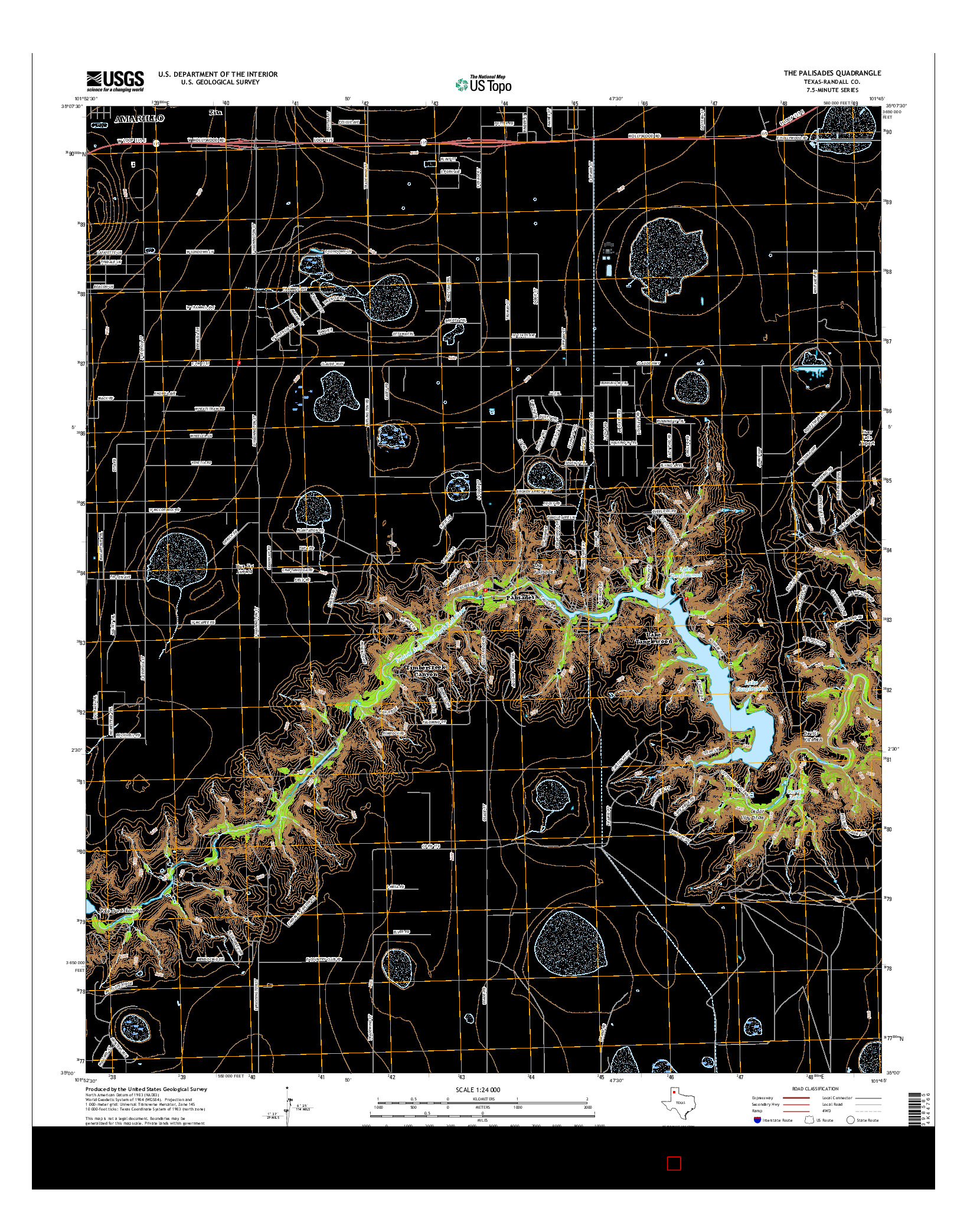 USGS US TOPO 7.5-MINUTE MAP FOR THE PALISADES, TX 2016