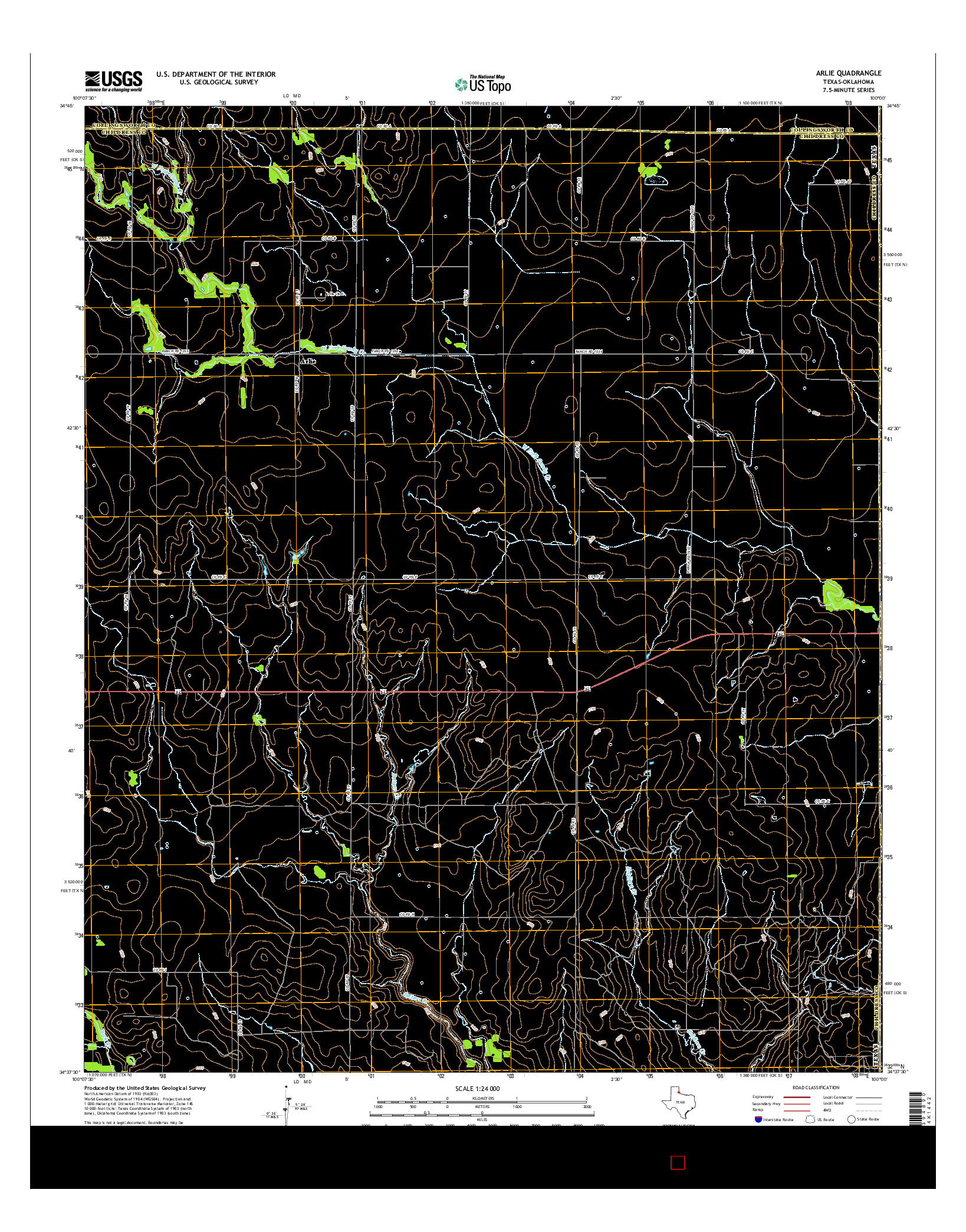 USGS US TOPO 7.5-MINUTE MAP FOR ARLIE, TX-OK 2016