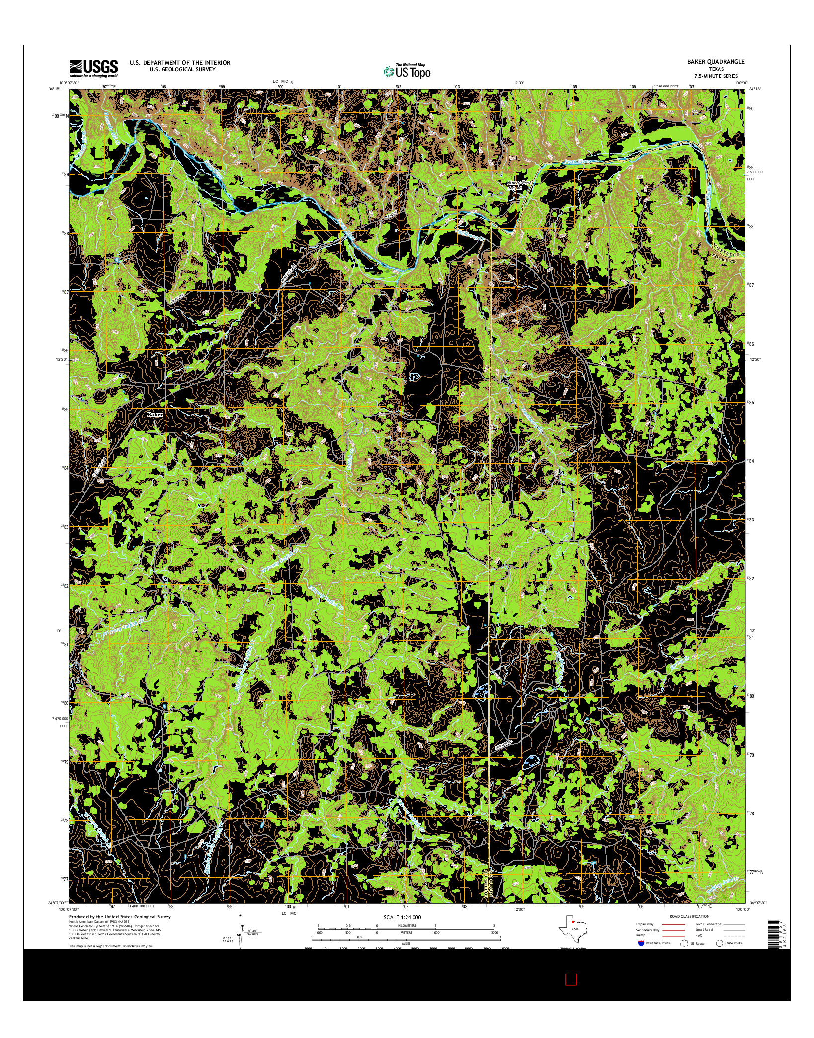 USGS US TOPO 7.5-MINUTE MAP FOR BAKER, TX 2016