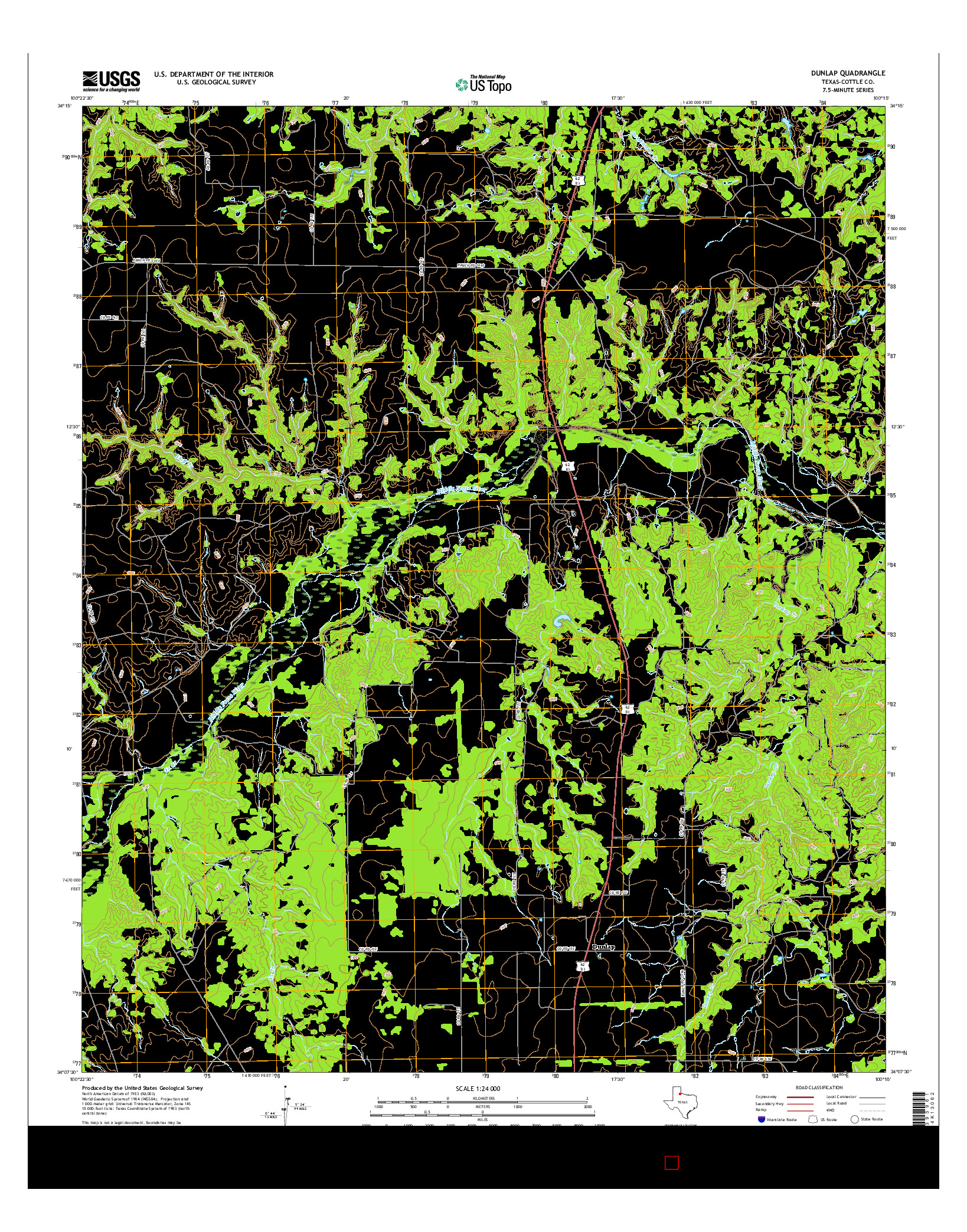 USGS US TOPO 7.5-MINUTE MAP FOR DUNLAP, TX 2016