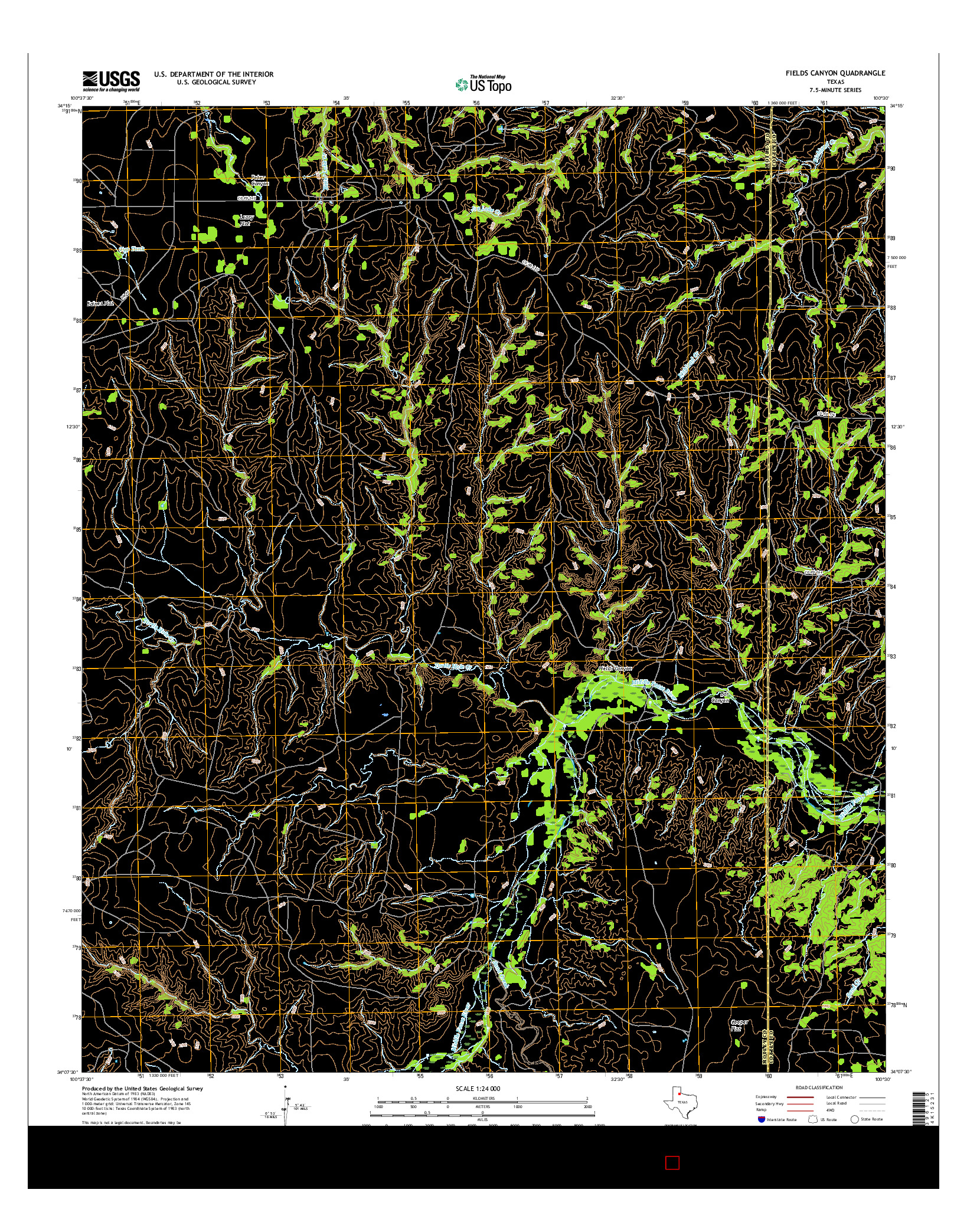 USGS US TOPO 7.5-MINUTE MAP FOR FIELDS CANYON, TX 2016