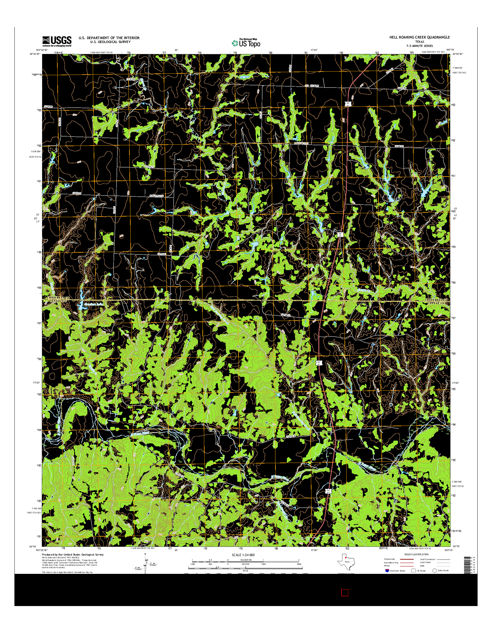 USGS US TOPO 7.5-MINUTE MAP FOR HELL ROARING CREEK, TX 2016