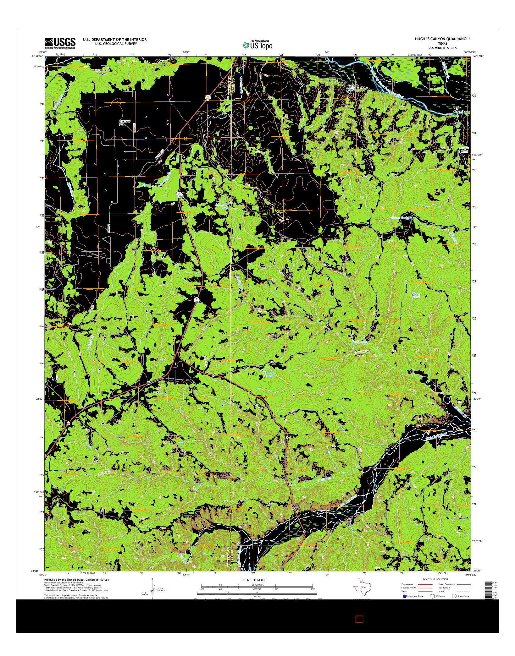 USGS US TOPO 7.5-MINUTE MAP FOR HUGHES CANYON, TX 2016