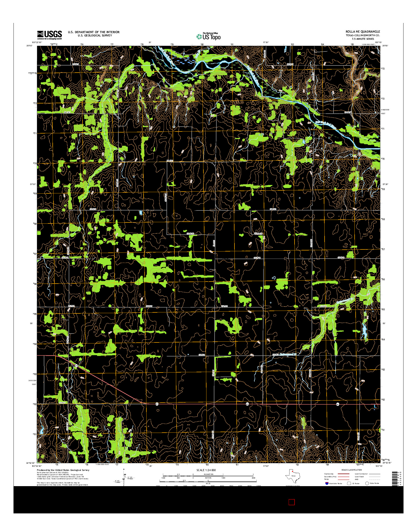 USGS US TOPO 7.5-MINUTE MAP FOR ROLLA NE, TX 2016
