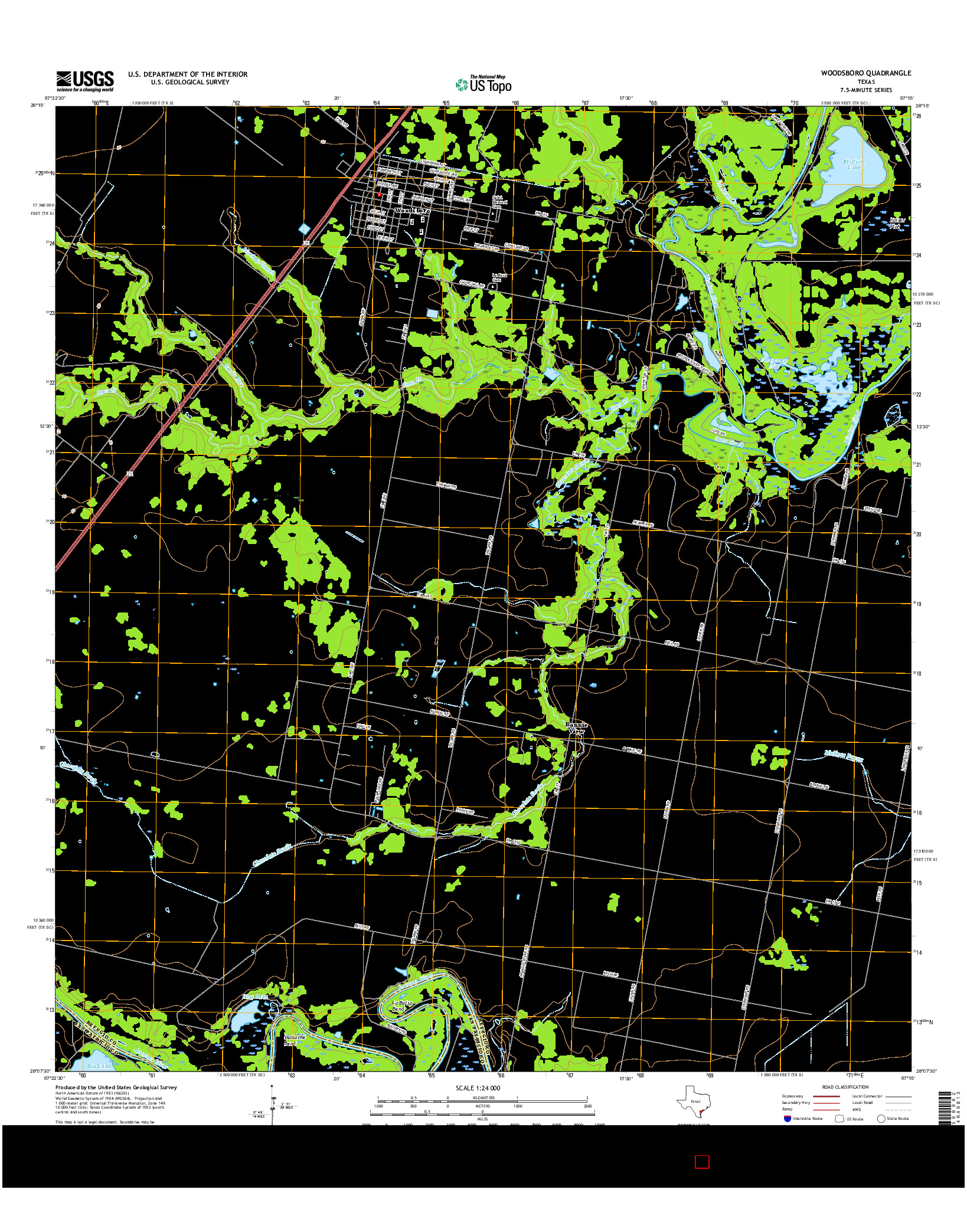 USGS US TOPO 7.5-MINUTE MAP FOR WOODSBORO, TX 2016