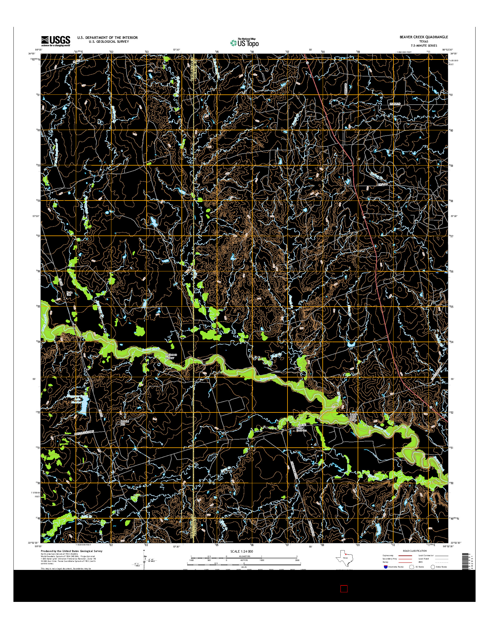 USGS US TOPO 7.5-MINUTE MAP FOR BEAVER CREEK, TX 2016