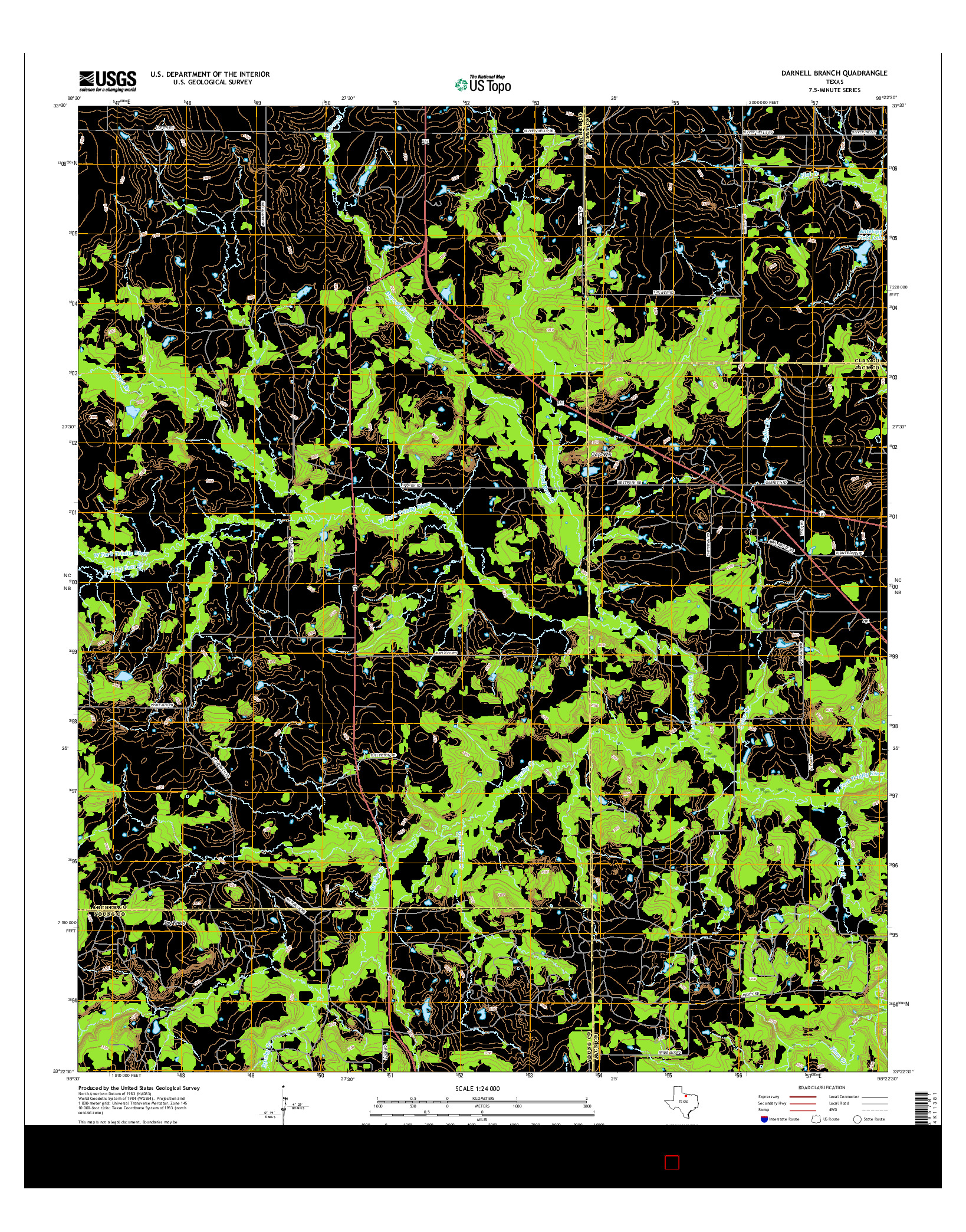 USGS US TOPO 7.5-MINUTE MAP FOR DARNELL BRANCH, TX 2016