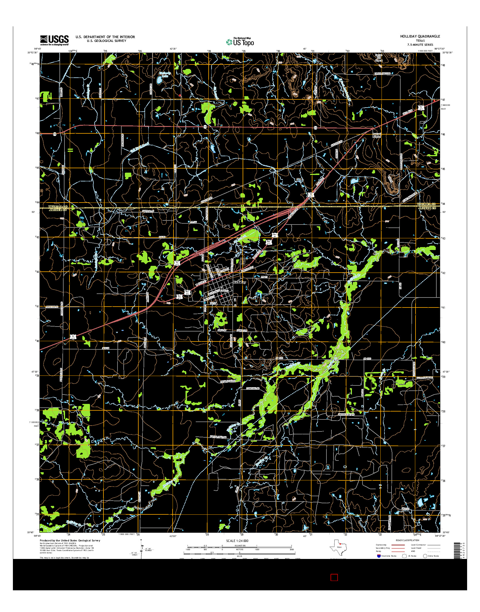 USGS US TOPO 7.5-MINUTE MAP FOR HOLLIDAY, TX 2016