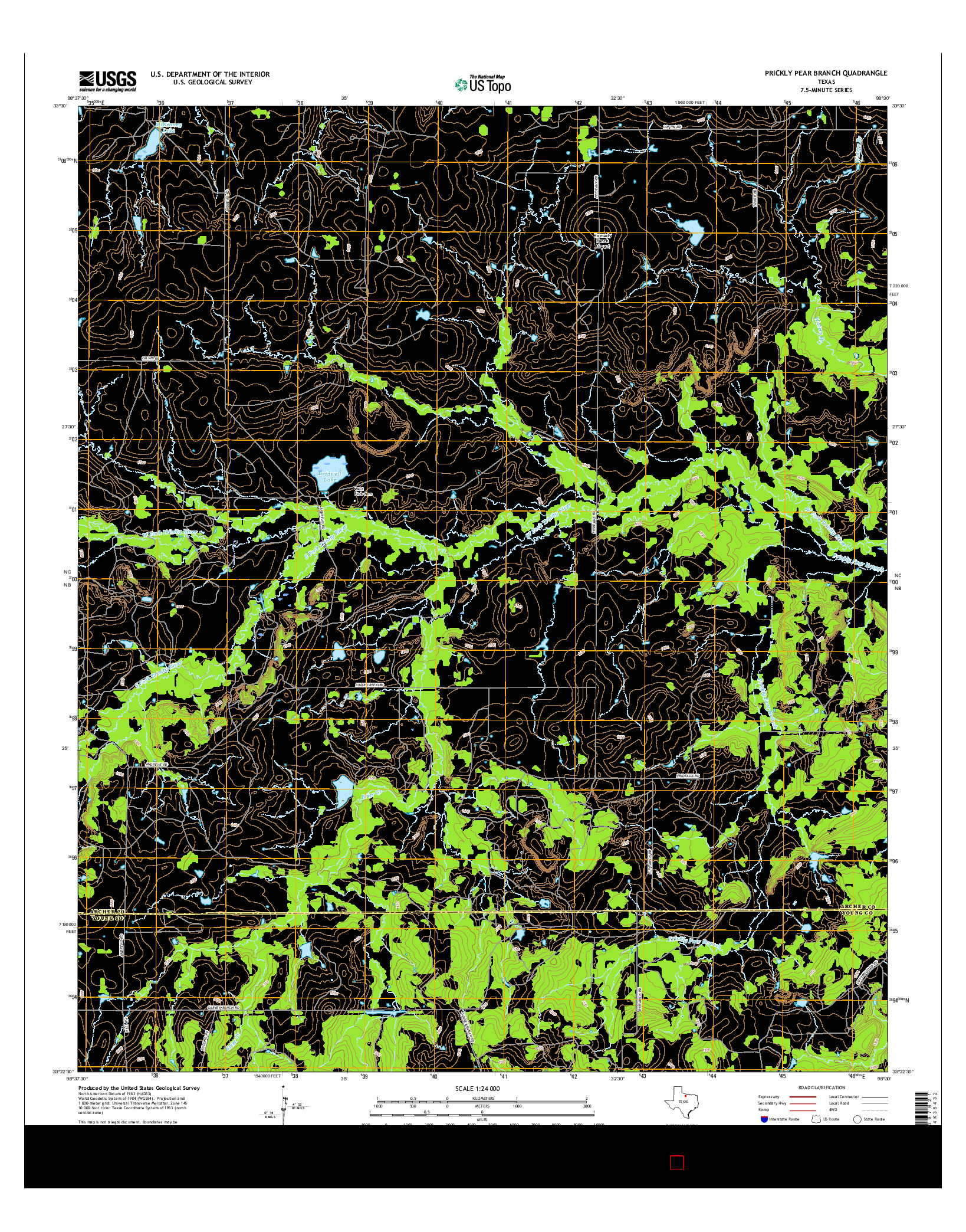 USGS US TOPO 7.5-MINUTE MAP FOR PRICKLY PEAR BRANCH, TX 2016