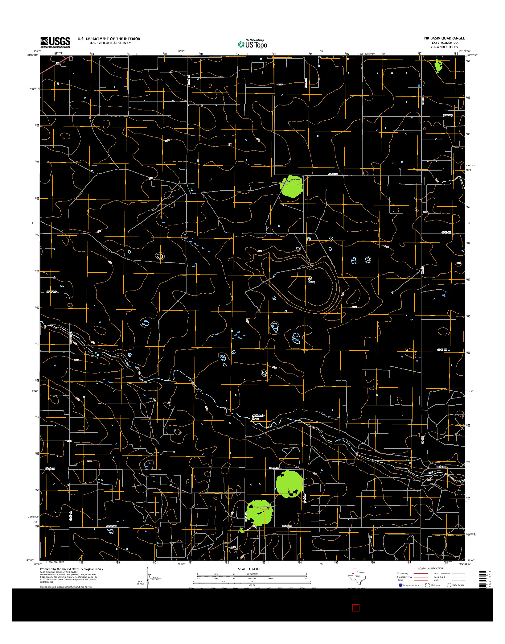 USGS US TOPO 7.5-MINUTE MAP FOR INK BASIN, TX 2016