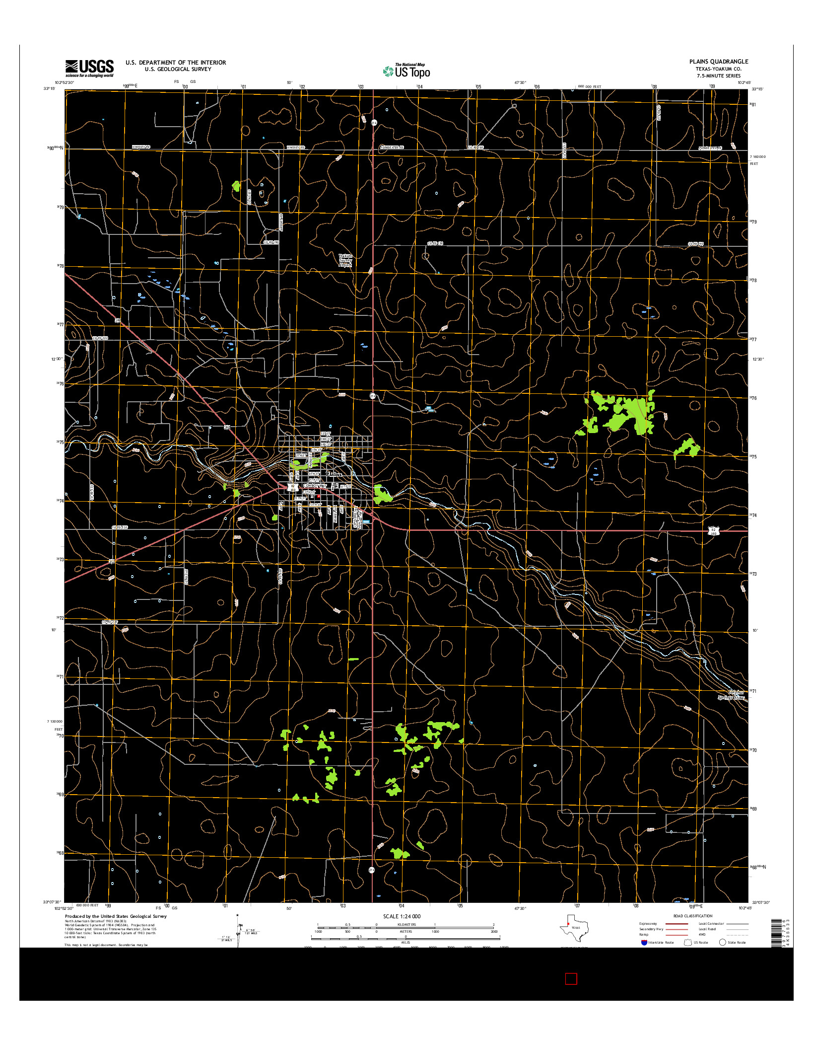 USGS US TOPO 7.5-MINUTE MAP FOR PLAINS, TX 2016