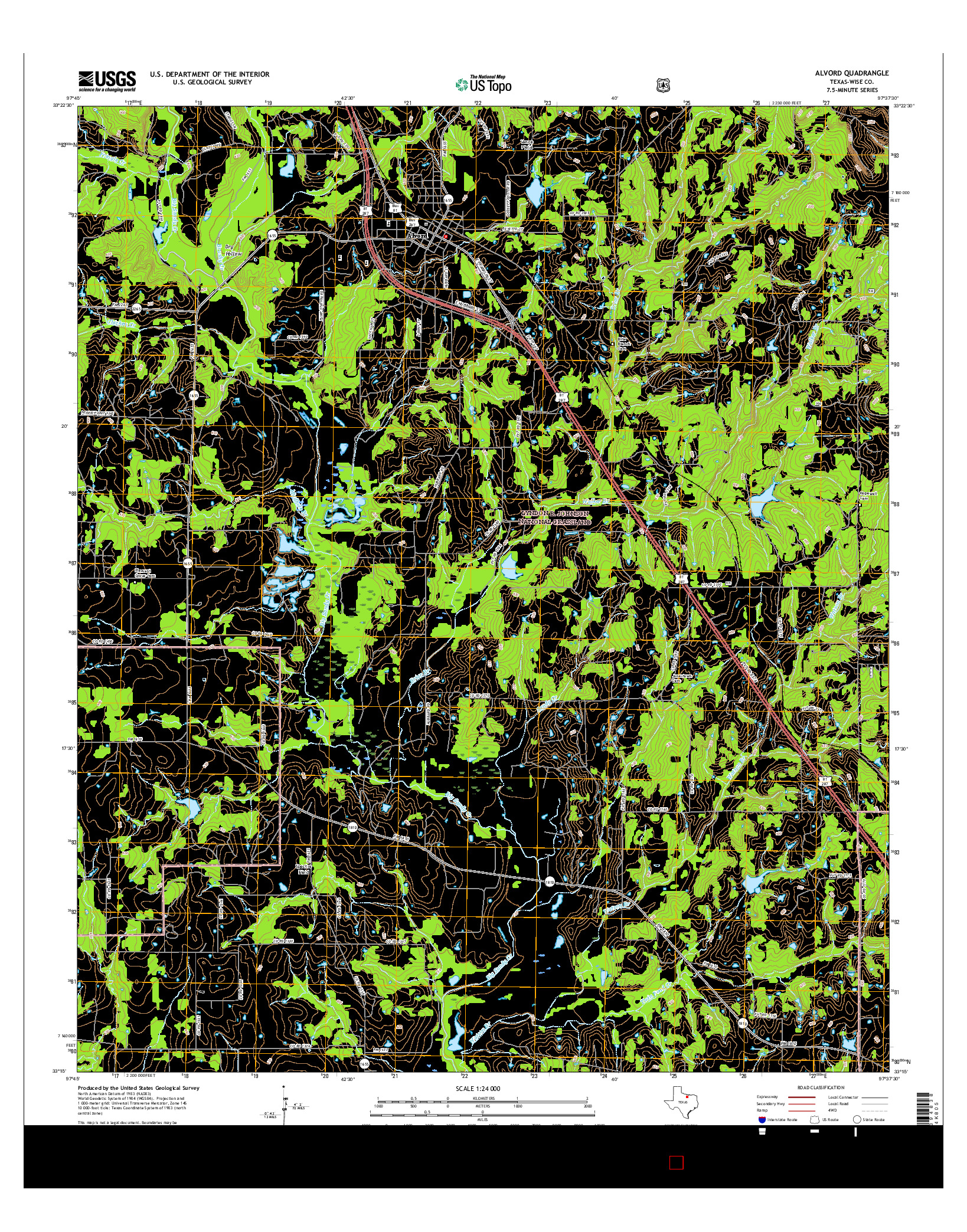 USGS US TOPO 7.5-MINUTE MAP FOR ALVORD, TX 2016