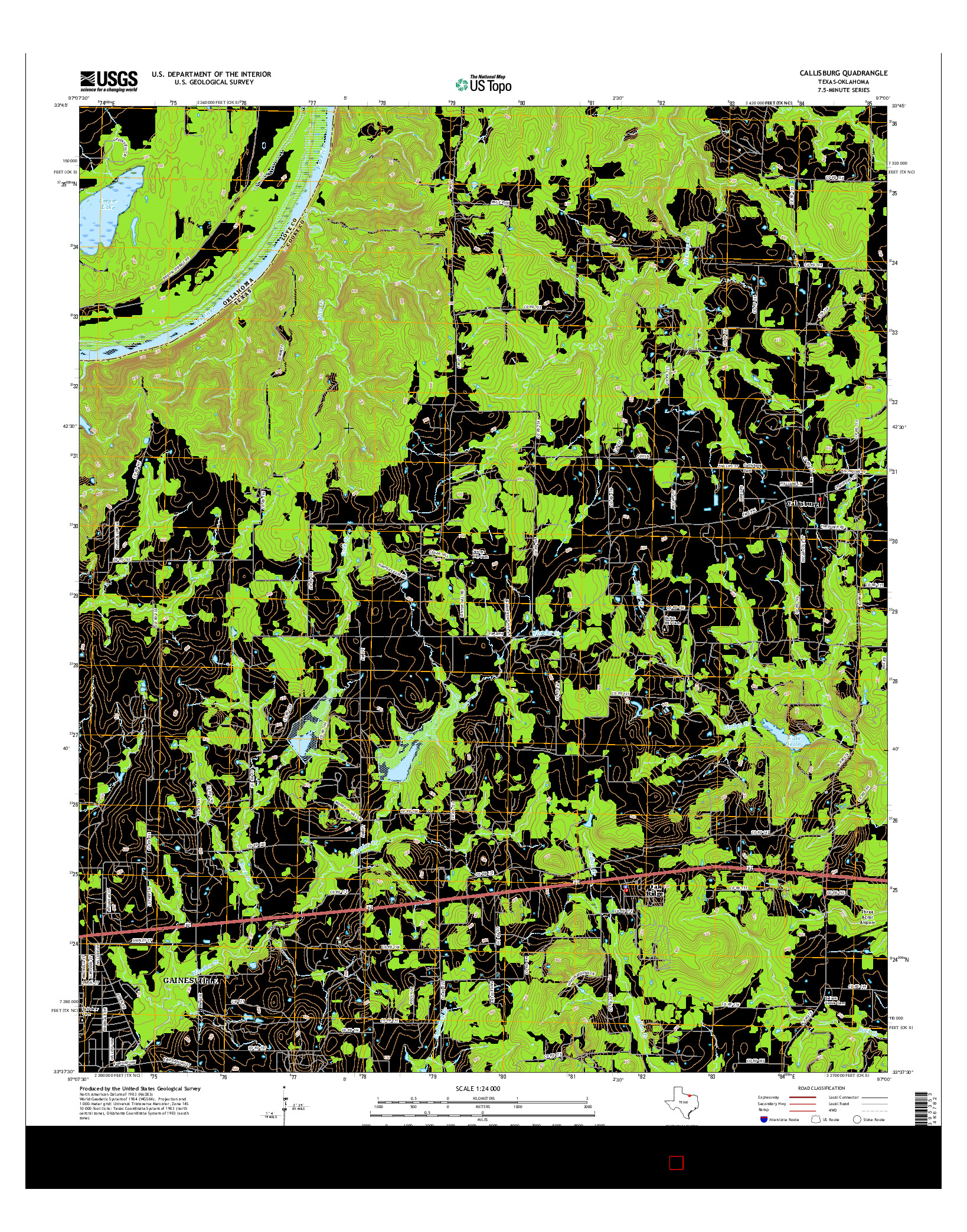 USGS US TOPO 7.5-MINUTE MAP FOR CALLISBURG, TX-OK 2016