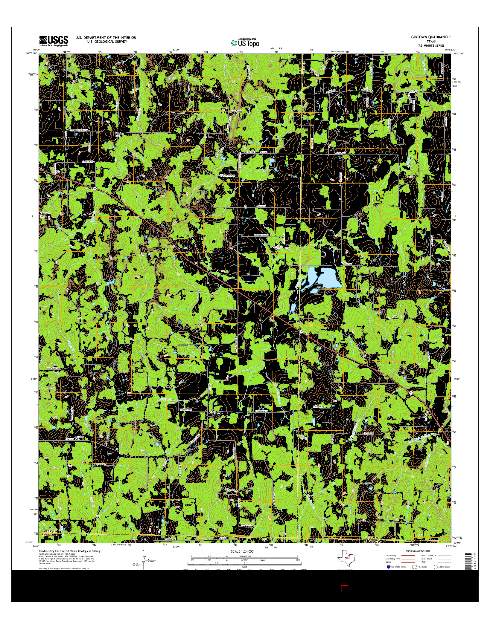 USGS US TOPO 7.5-MINUTE MAP FOR GIBTOWN, TX 2016