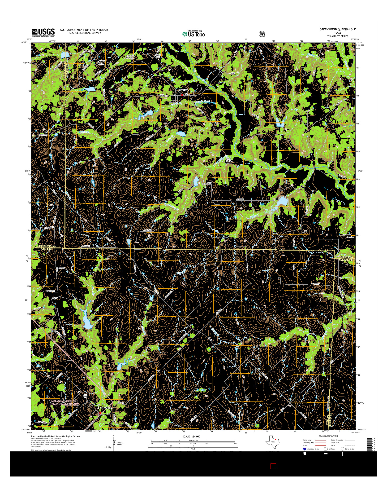 USGS US TOPO 7.5-MINUTE MAP FOR GREENWOOD, TX 2016