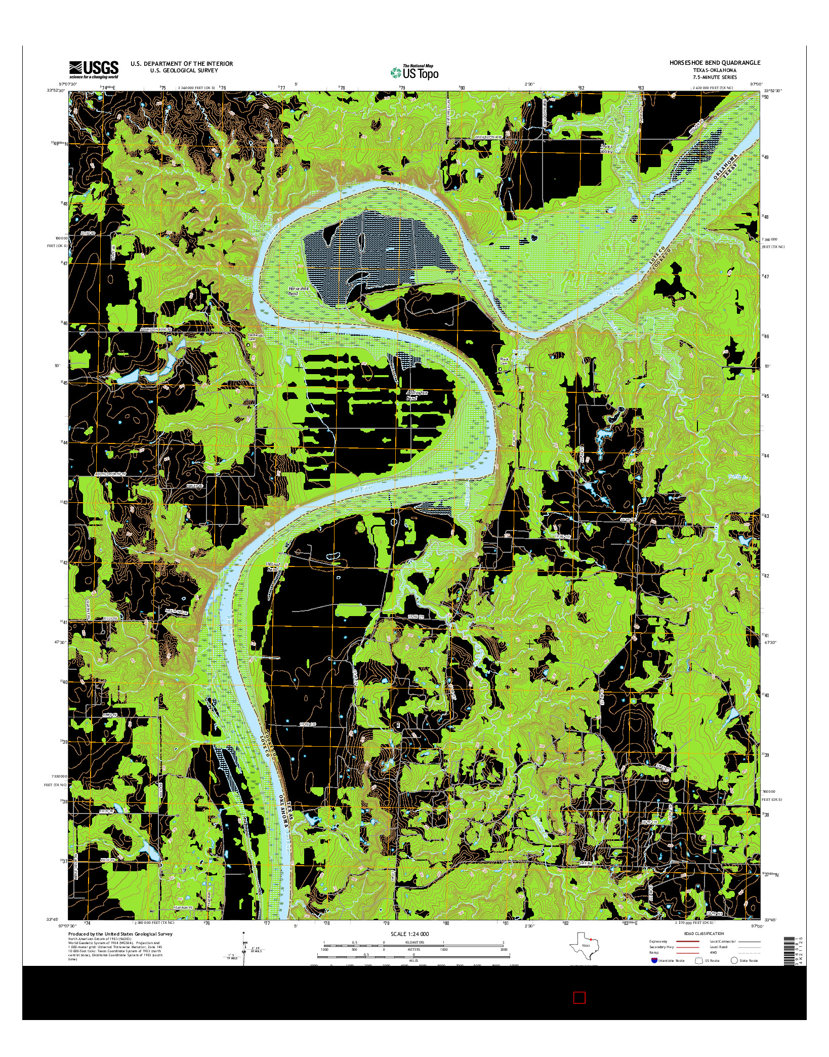 USGS US TOPO 7.5-MINUTE MAP FOR HORSESHOE BEND, TX-OK 2016