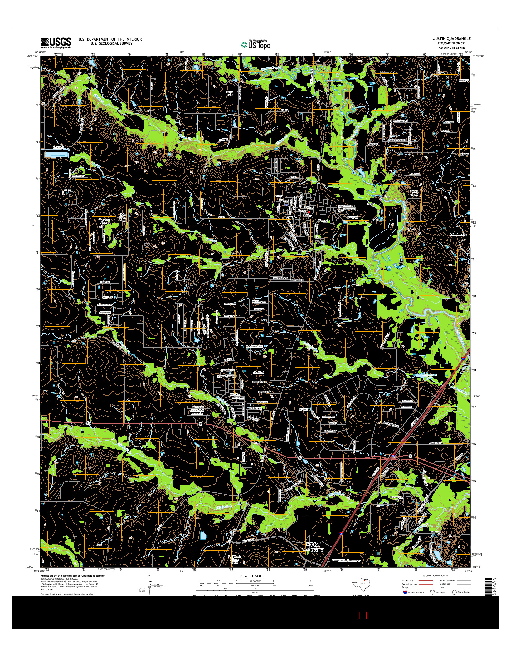 USGS US TOPO 7.5-MINUTE MAP FOR JUSTIN, TX 2016