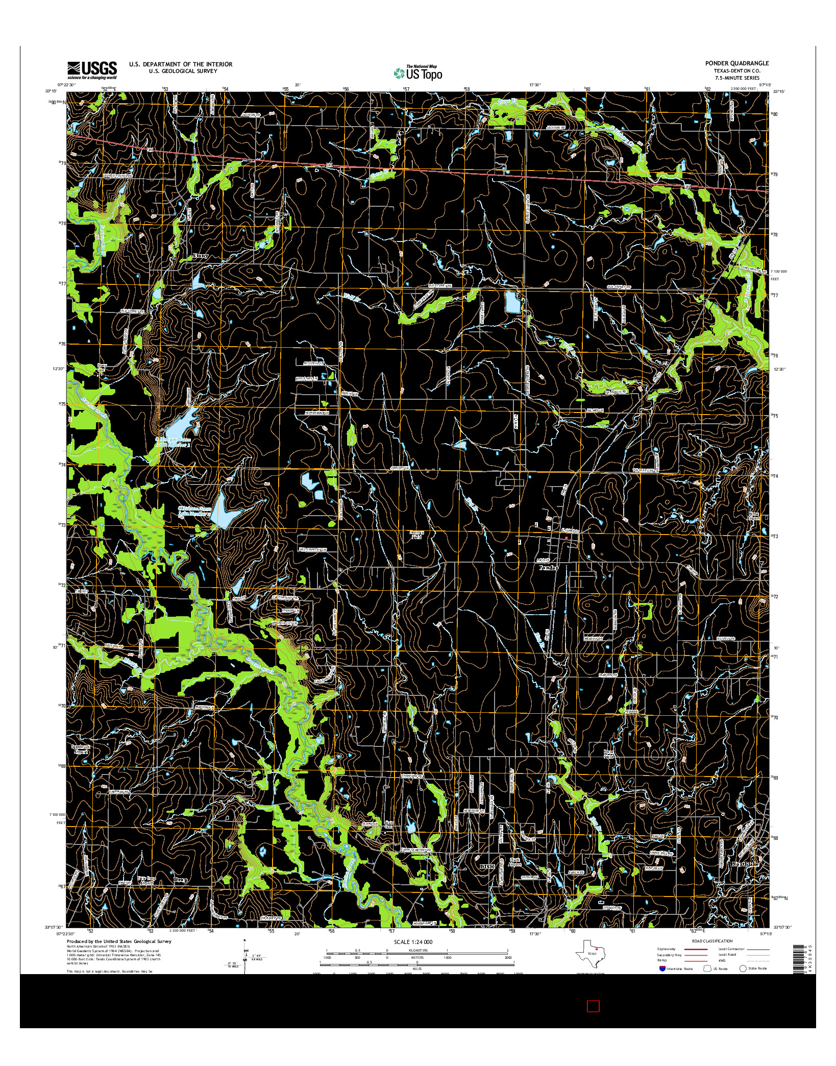 USGS US TOPO 7.5-MINUTE MAP FOR PONDER, TX 2016