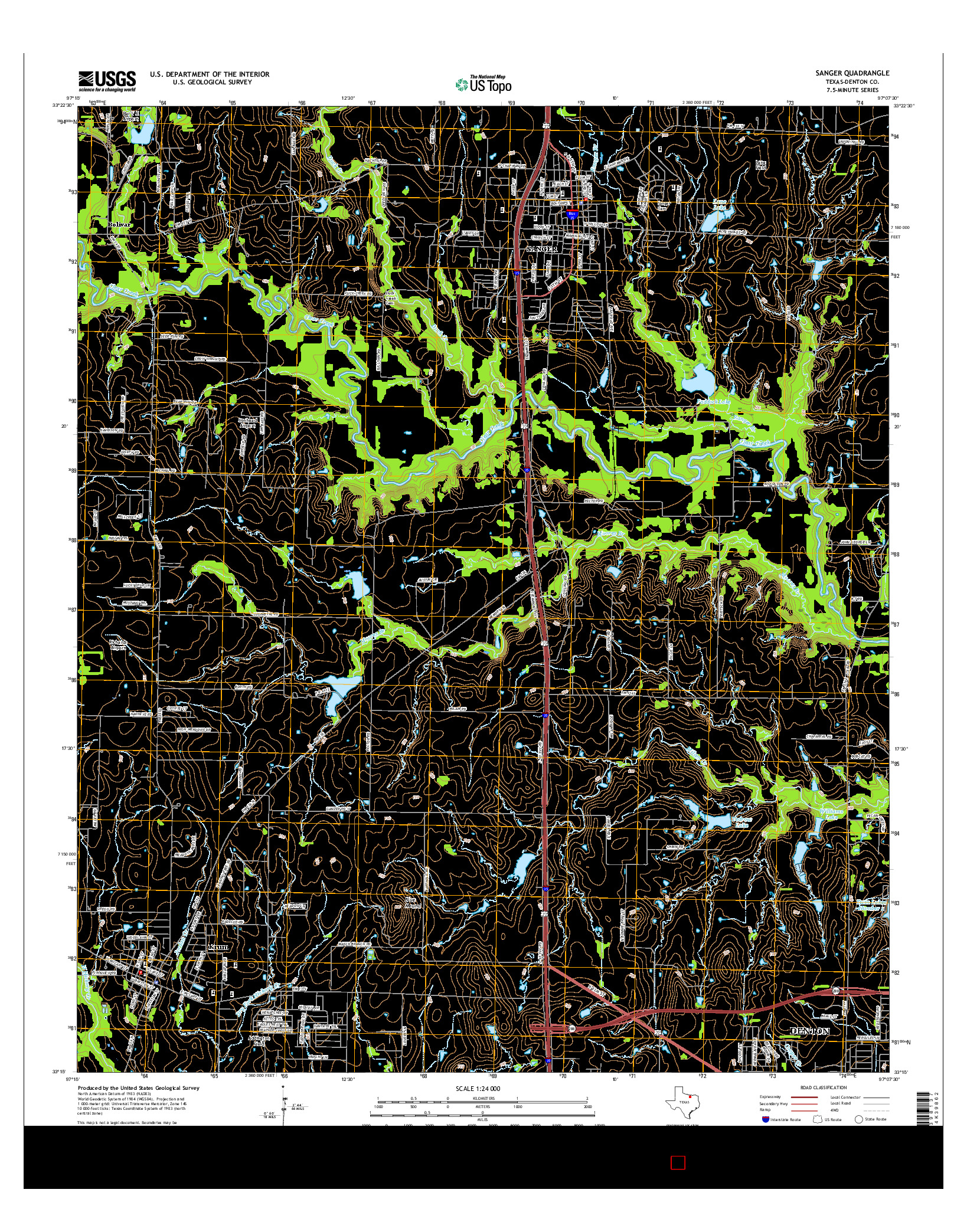 USGS US TOPO 7.5-MINUTE MAP FOR SANGER, TX 2016