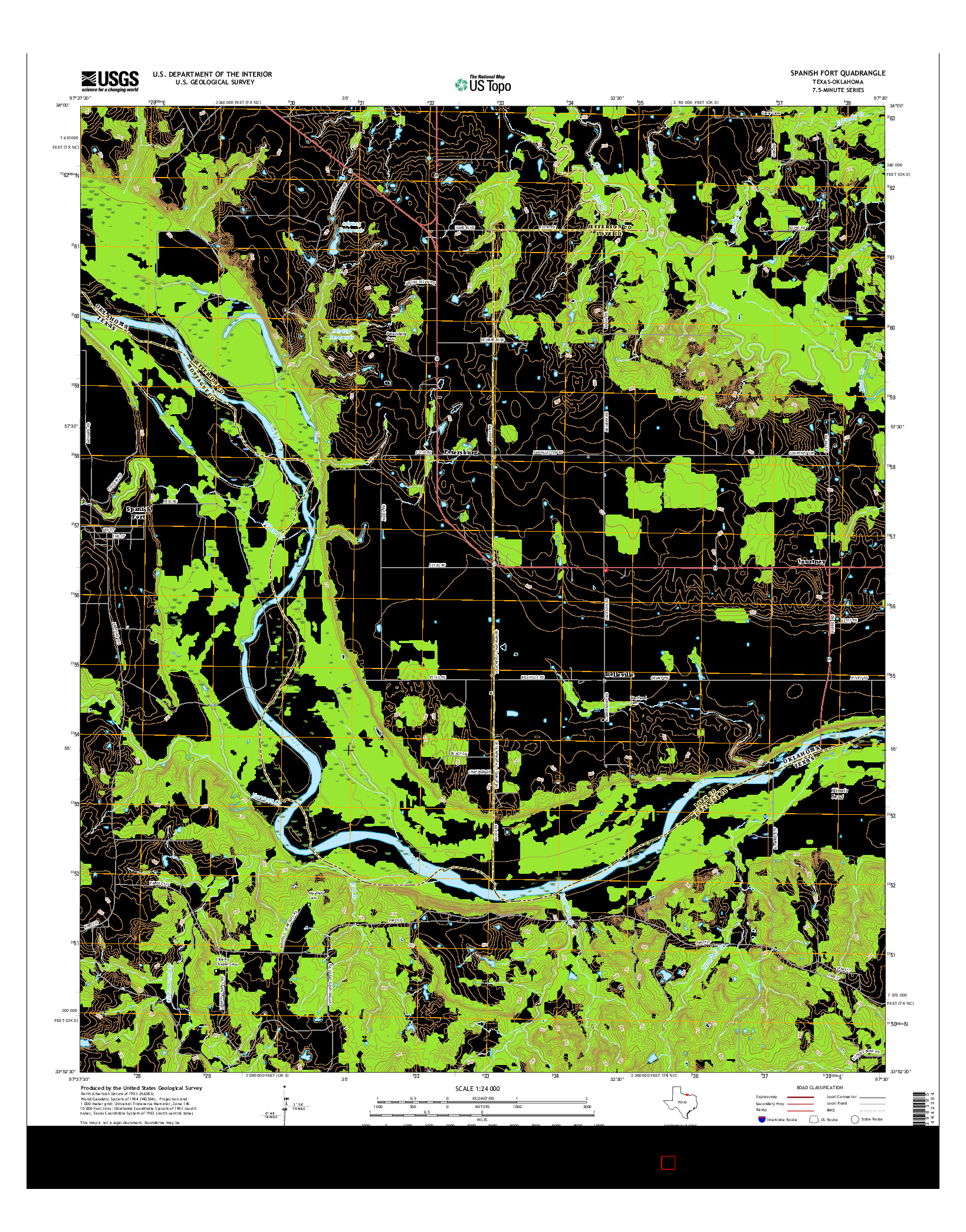 USGS US TOPO 7.5-MINUTE MAP FOR SPANISH FORT, TX-OK 2016