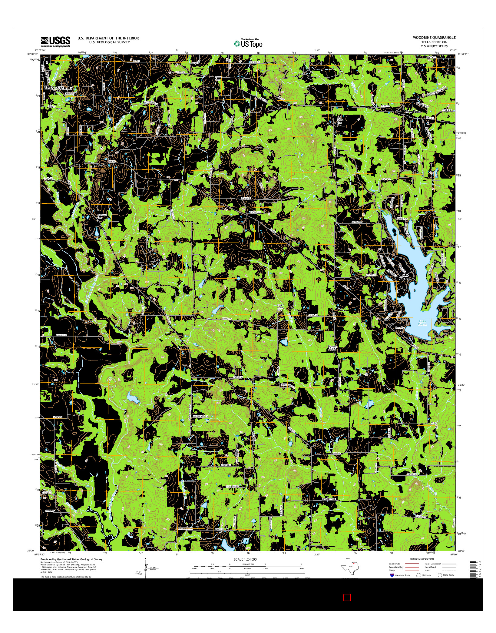 USGS US TOPO 7.5-MINUTE MAP FOR WOODBINE, TX 2016