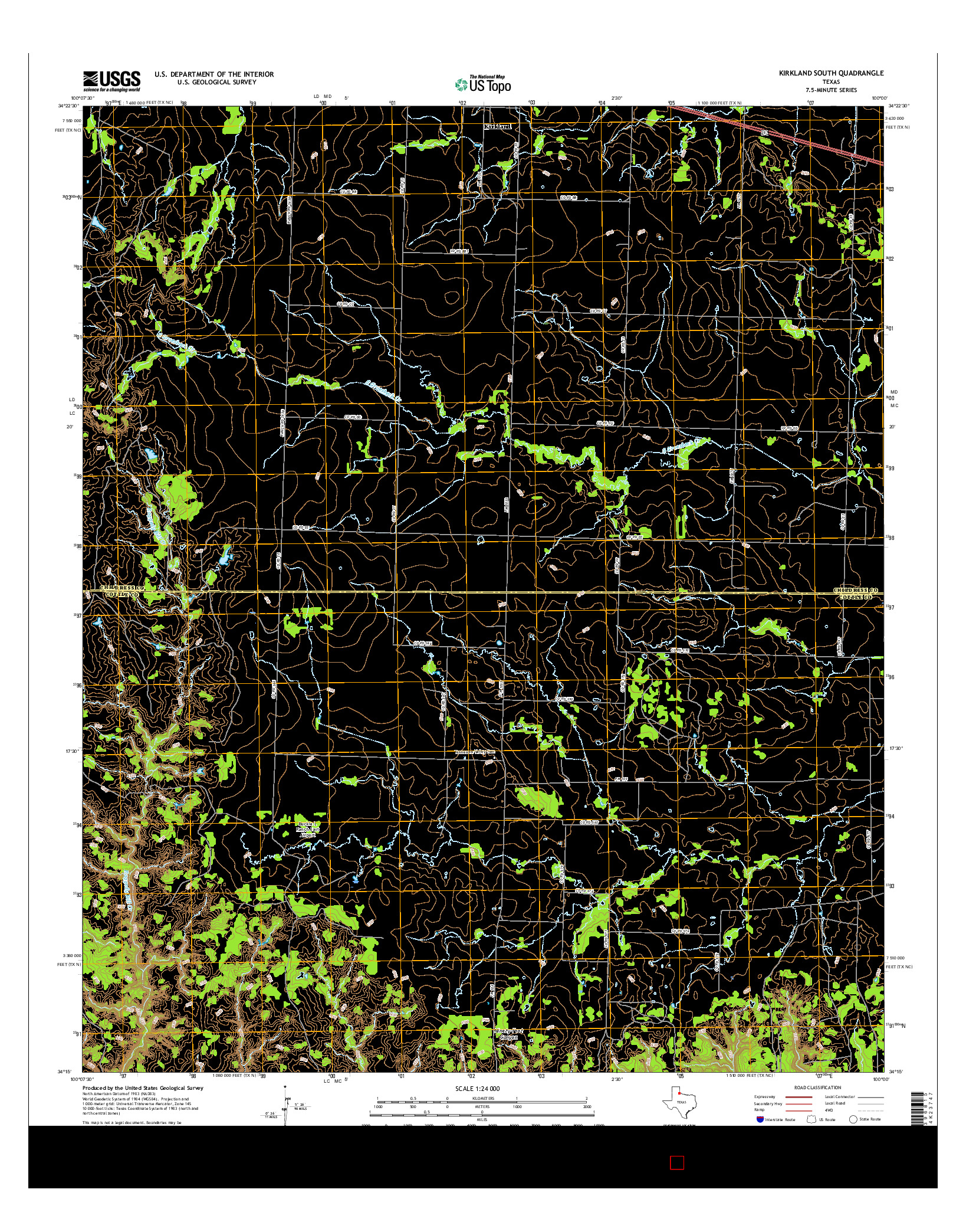 USGS US TOPO 7.5-MINUTE MAP FOR KIRKLAND SOUTH, TX 2016