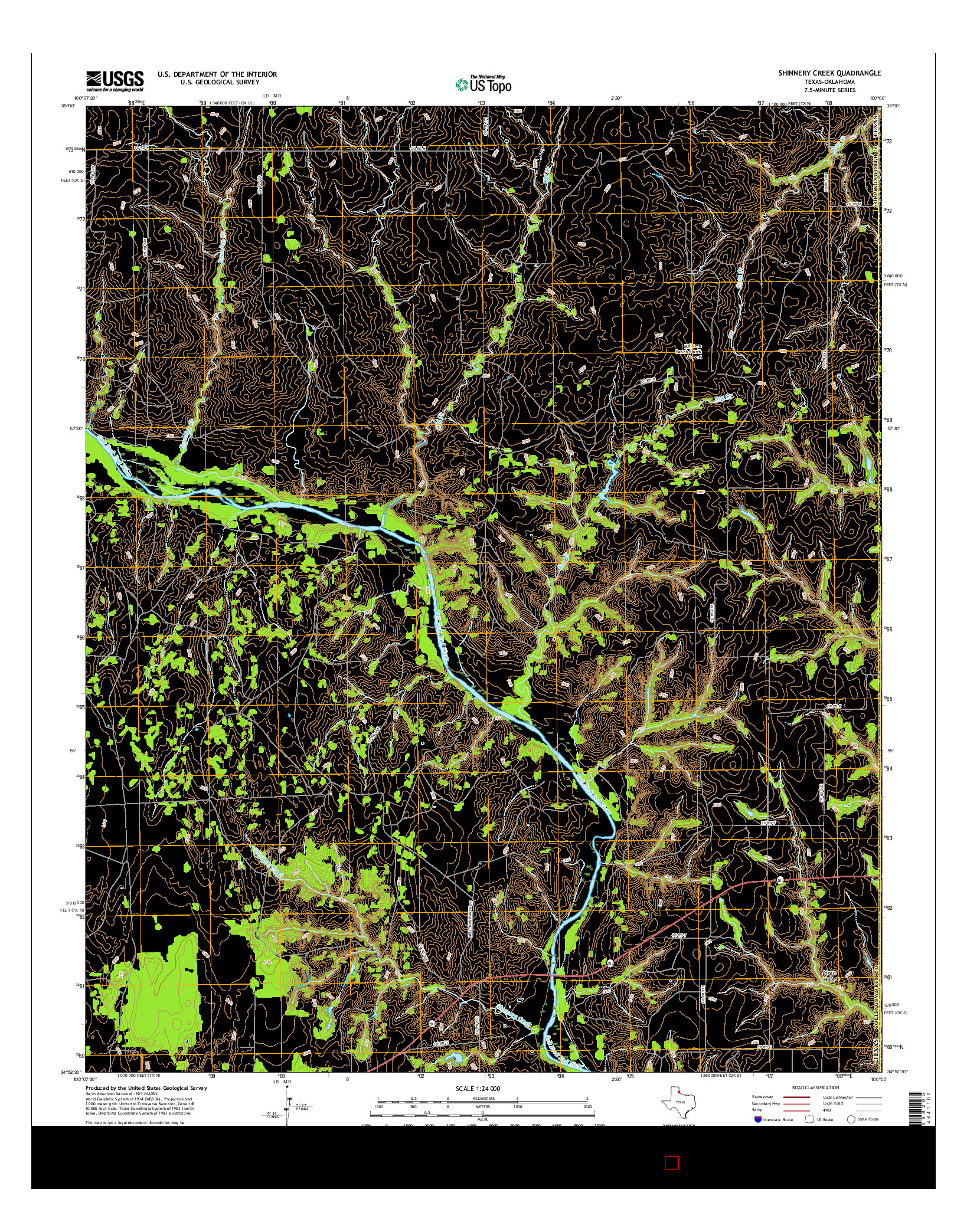 USGS US TOPO 7.5-MINUTE MAP FOR SHINNERY CREEK, TX-OK 2016
