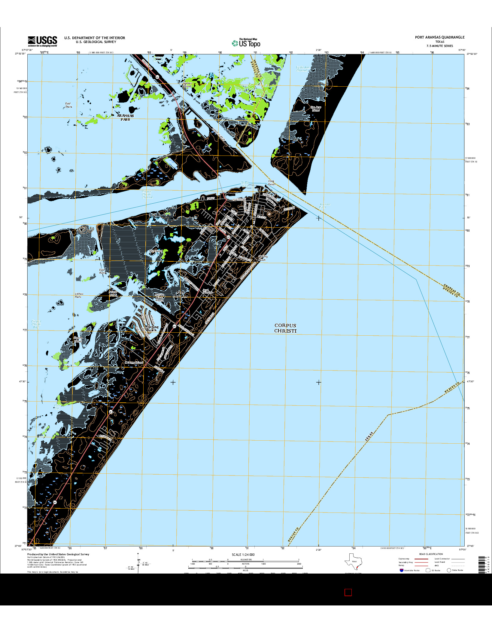 USGS US TOPO 7.5-MINUTE MAP FOR PORT ARANSAS, TX 2016