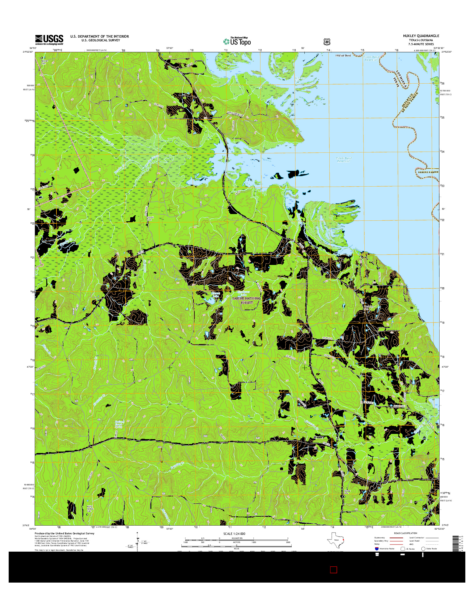 USGS US TOPO 7.5-MINUTE MAP FOR HUXLEY, TX-LA 2016