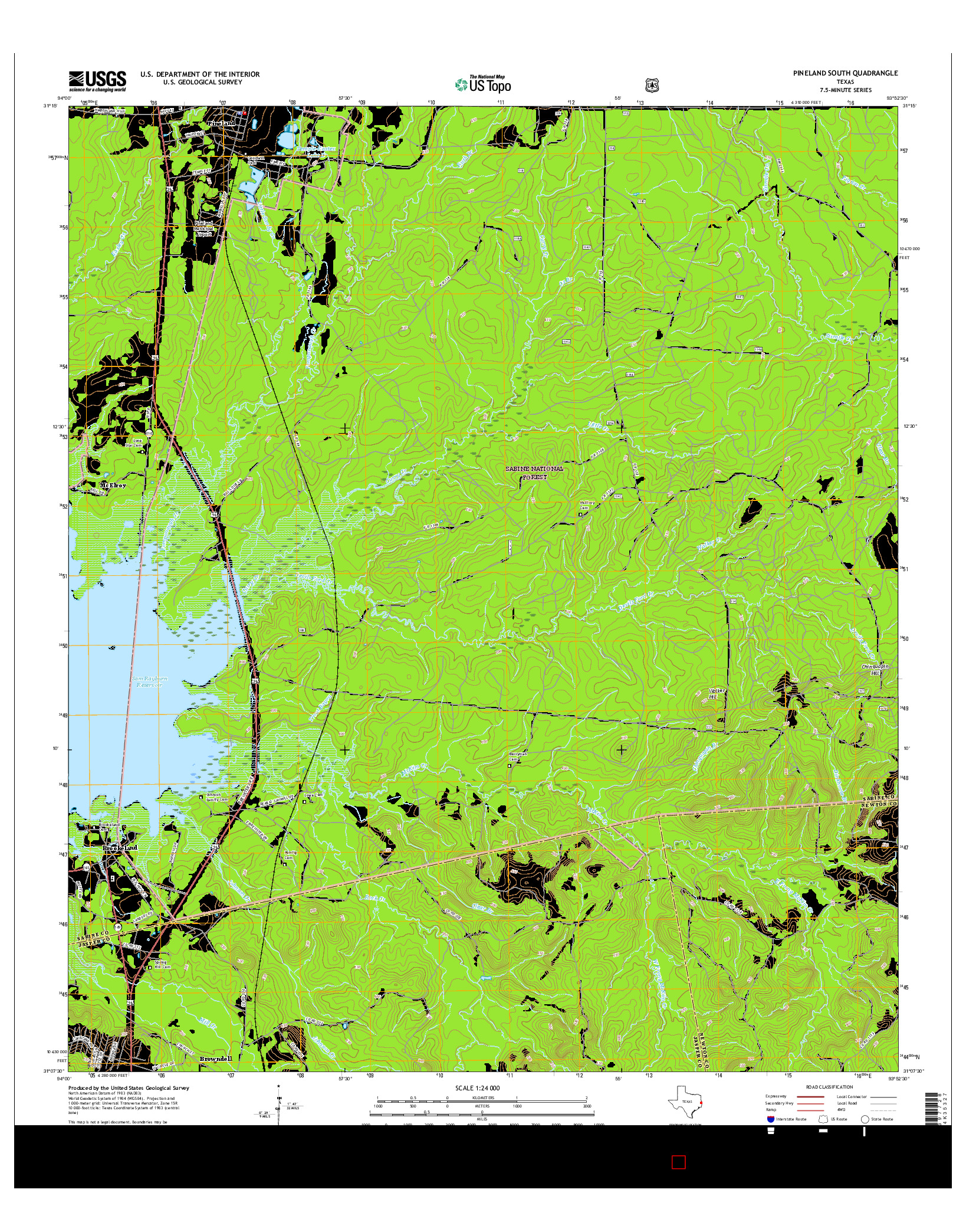 USGS US TOPO 7.5-MINUTE MAP FOR PINELAND SOUTH, TX 2016