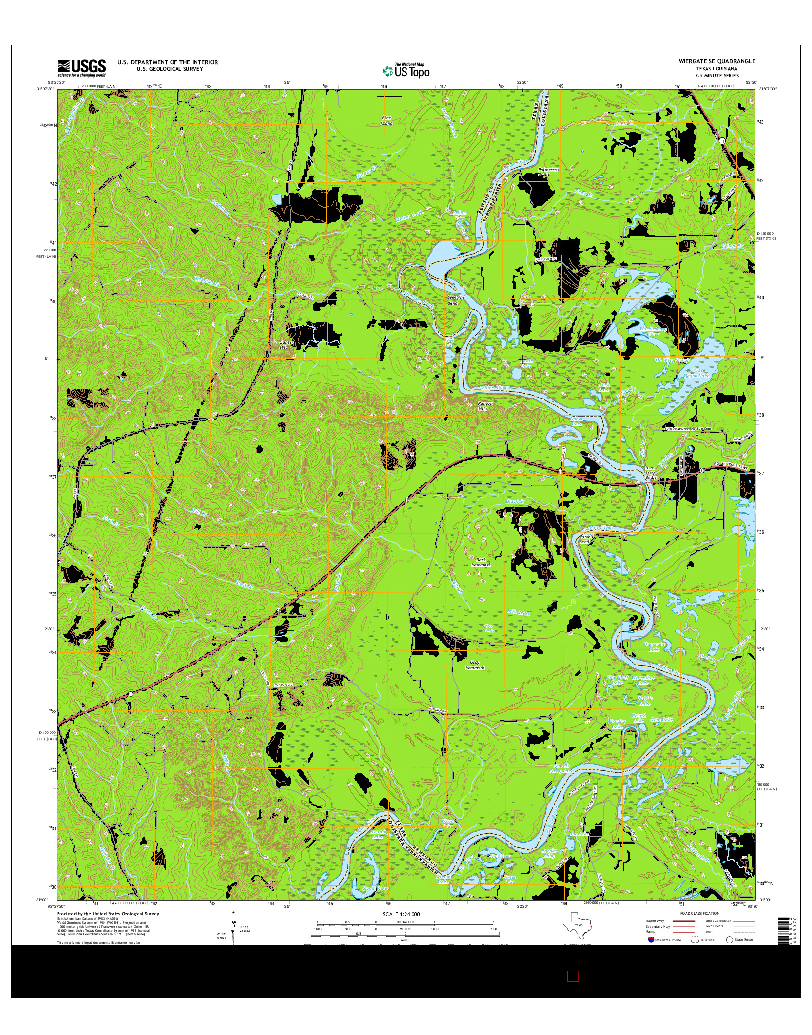 USGS US TOPO 7.5-MINUTE MAP FOR WIERGATE SE, TX-LA 2016