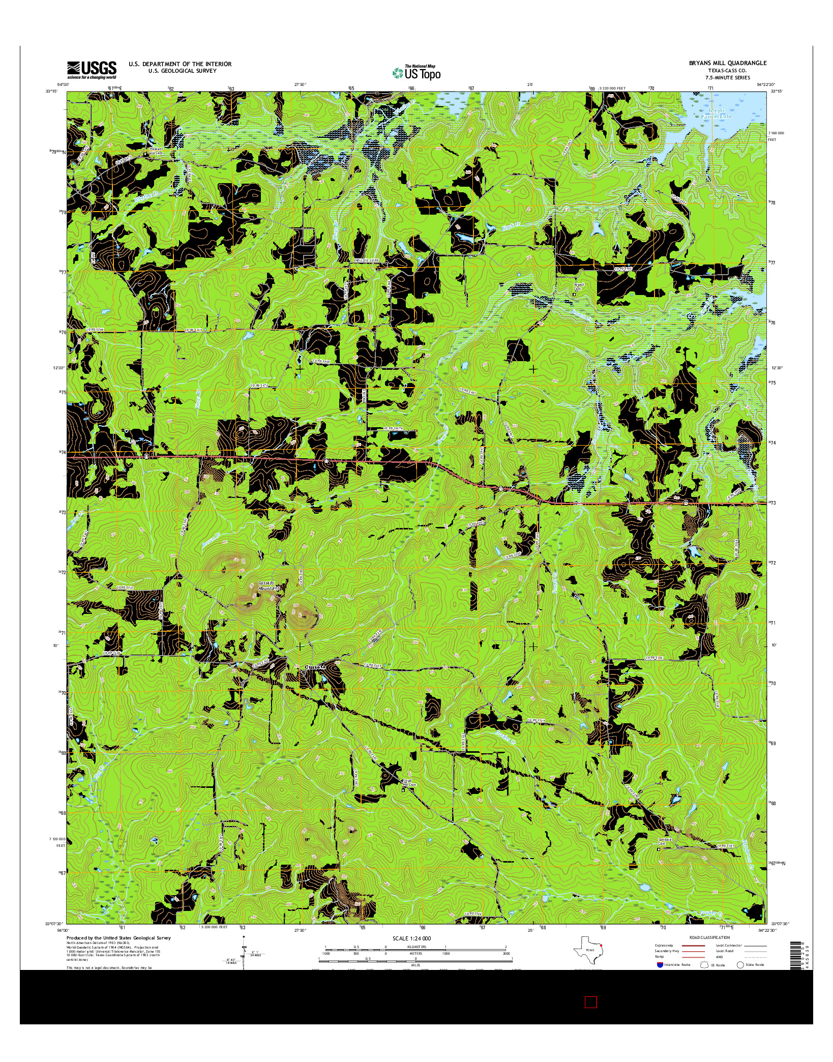 USGS US TOPO 7.5-MINUTE MAP FOR BRYANS MILL, TX 2016