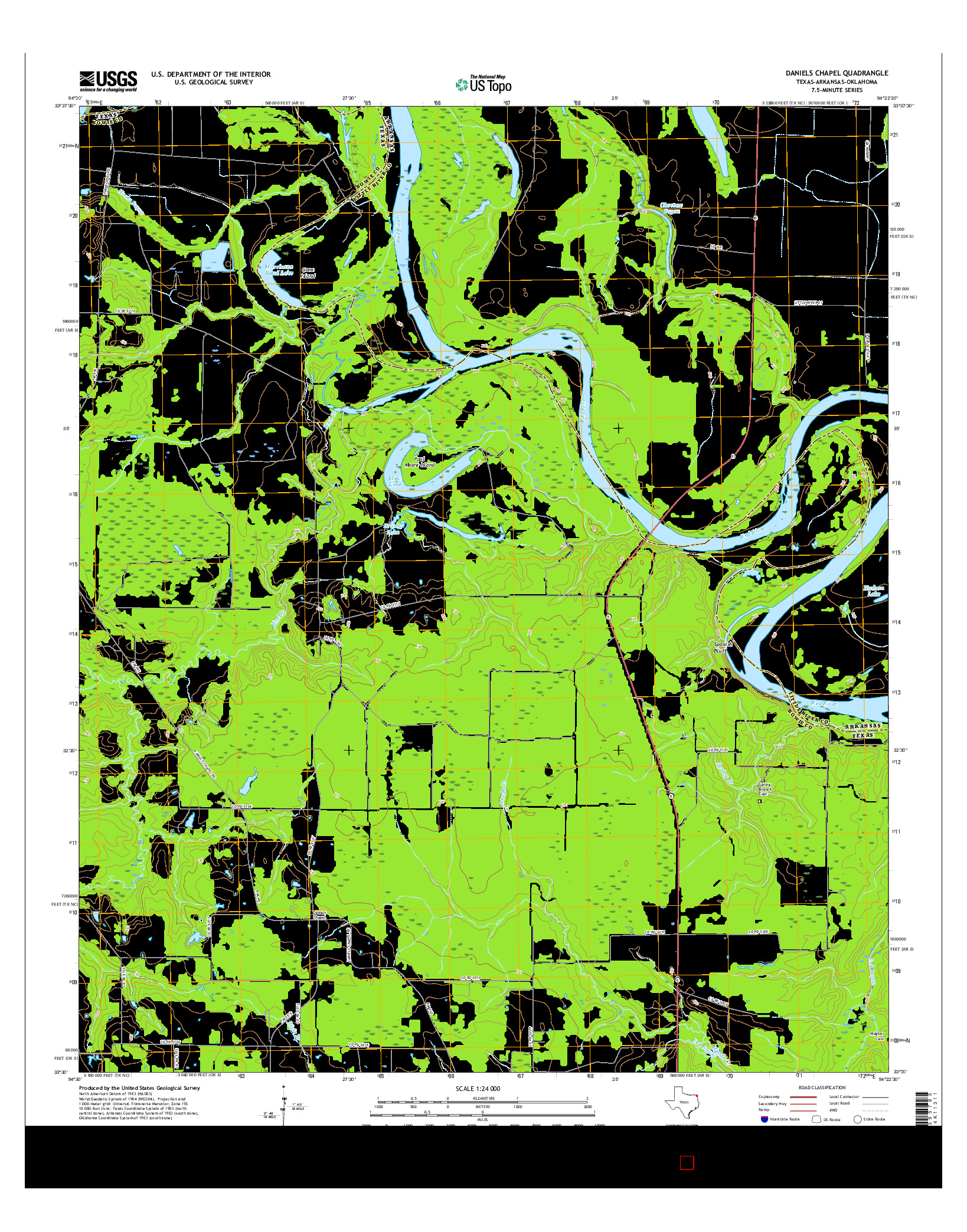 USGS US TOPO 7.5-MINUTE MAP FOR DANIELS CHAPEL, TX-AR-OK 2016