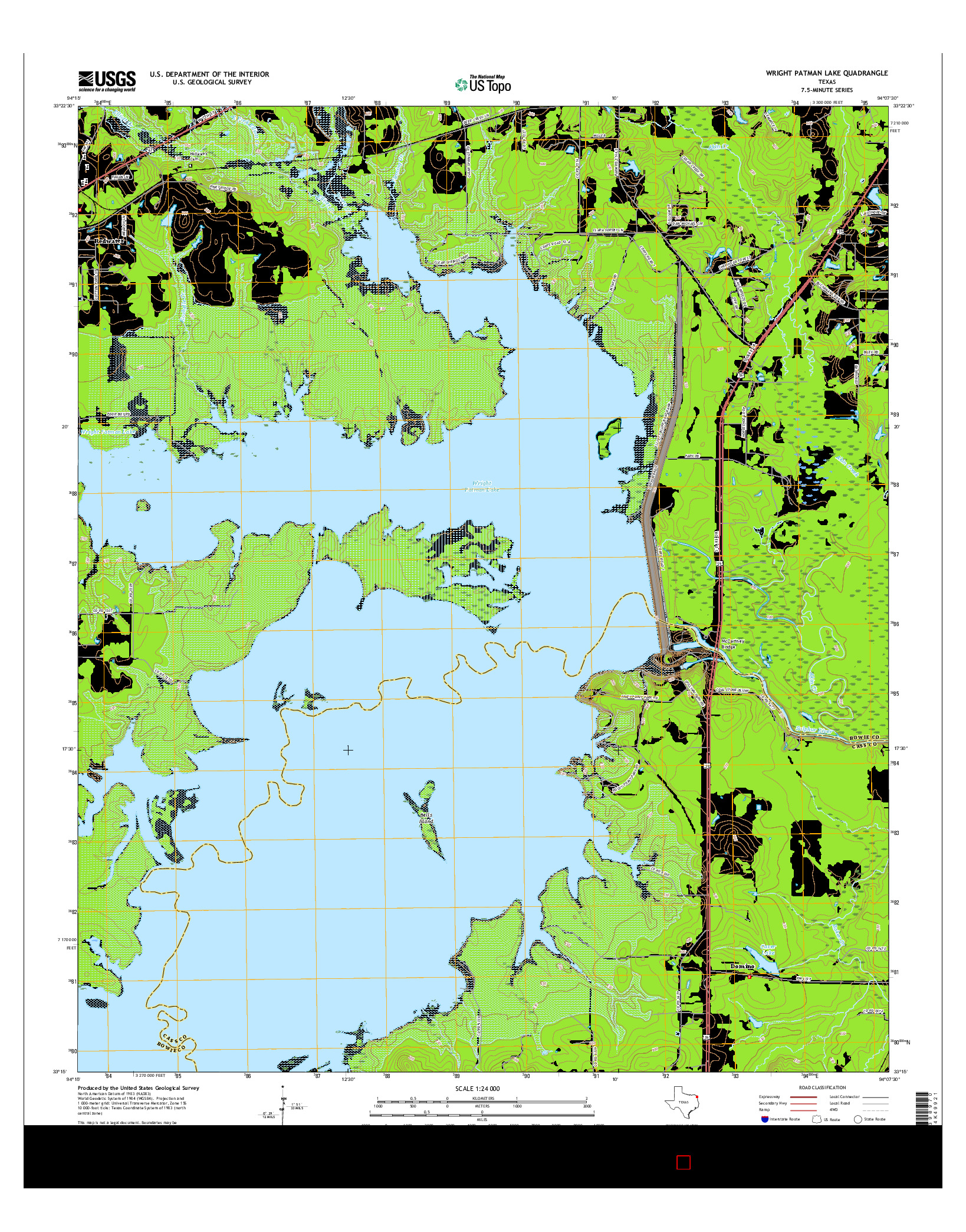 USGS US TOPO 7.5-MINUTE MAP FOR WRIGHT PATMAN LAKE, TX 2016