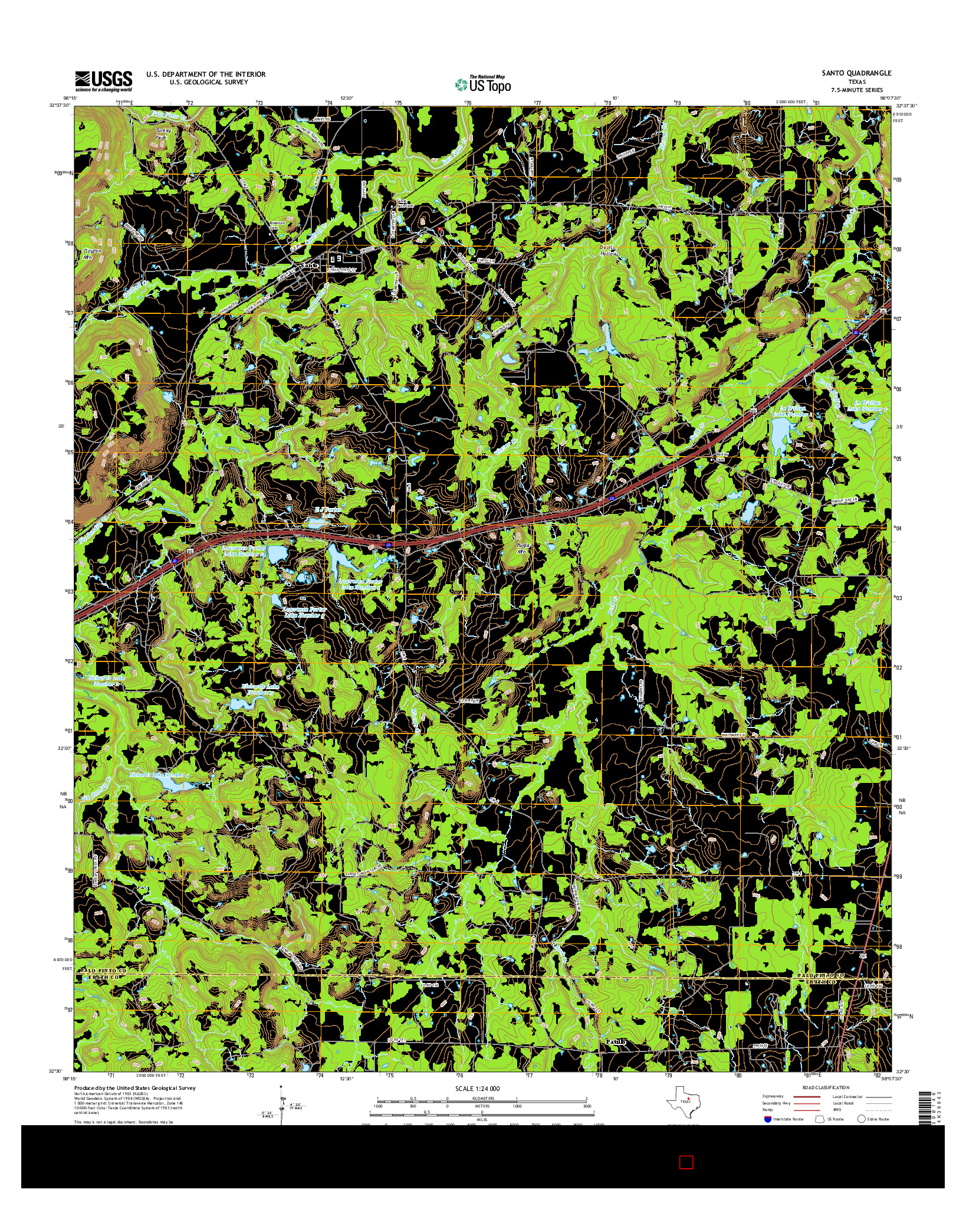 USGS US TOPO 7.5-MINUTE MAP FOR SANTO, TX 2016