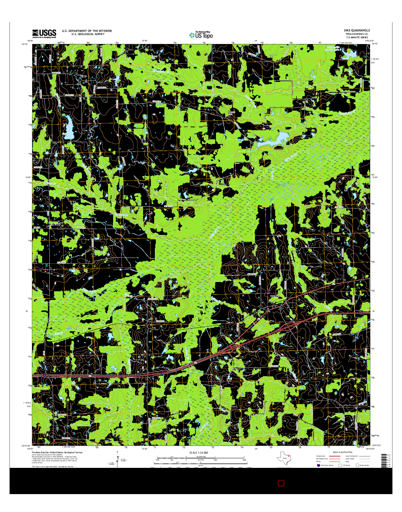 USGS US TOPO 7.5-MINUTE MAP FOR DIKE, TX 2016