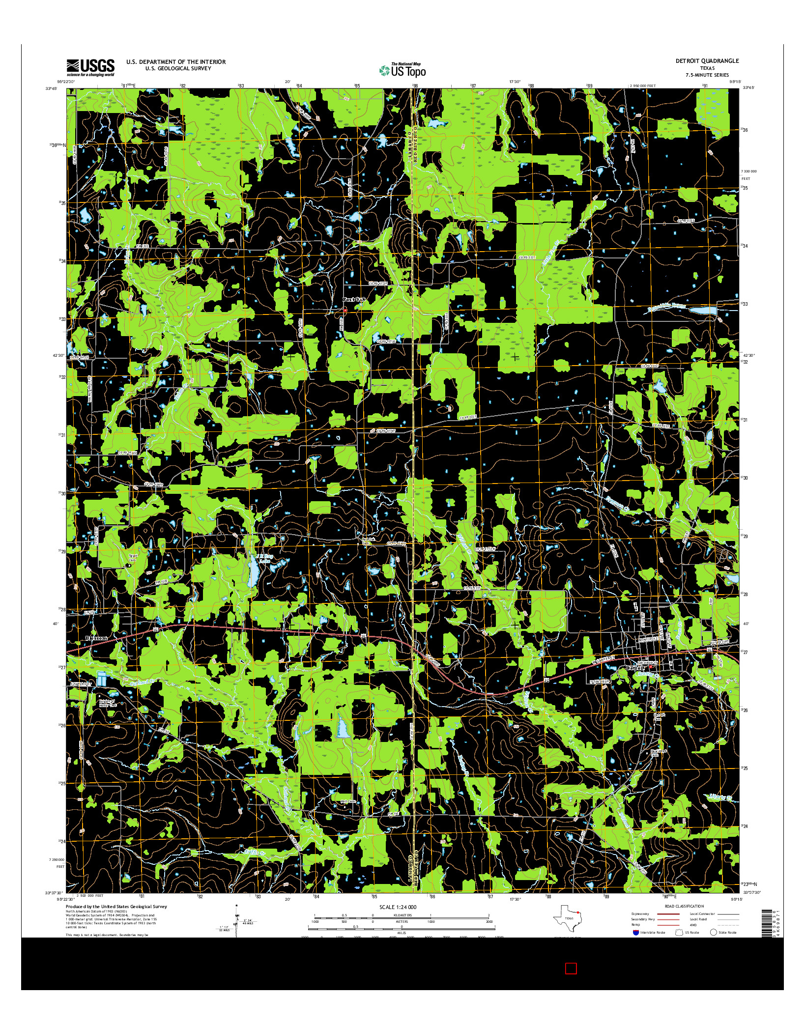 USGS US TOPO 7.5-MINUTE MAP FOR DETROIT, TX 2016