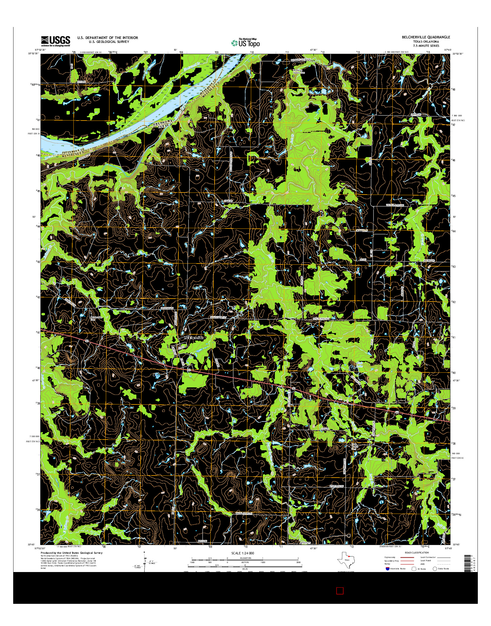 USGS US TOPO 7.5-MINUTE MAP FOR BELCHERVILLE, TX-OK 2016
