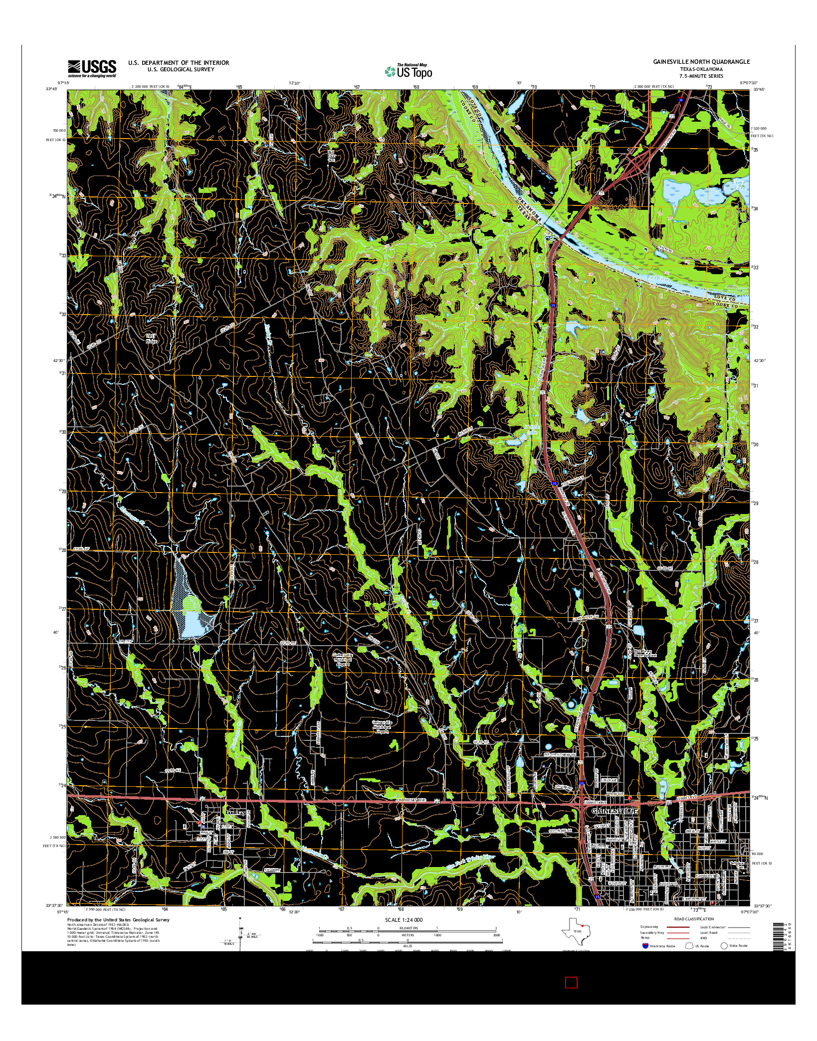 USGS US TOPO 7.5-MINUTE MAP FOR GAINESVILLE NORTH, TX-OK 2016